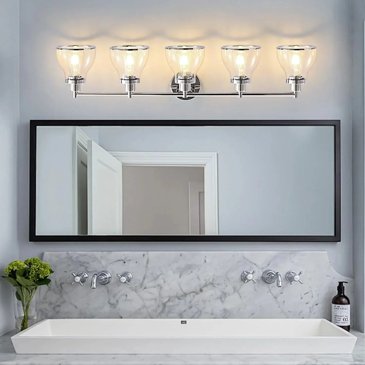 Hermosa Modern Polished Nickel & Black 5-Light Bathroom Vanity Light - Image 7