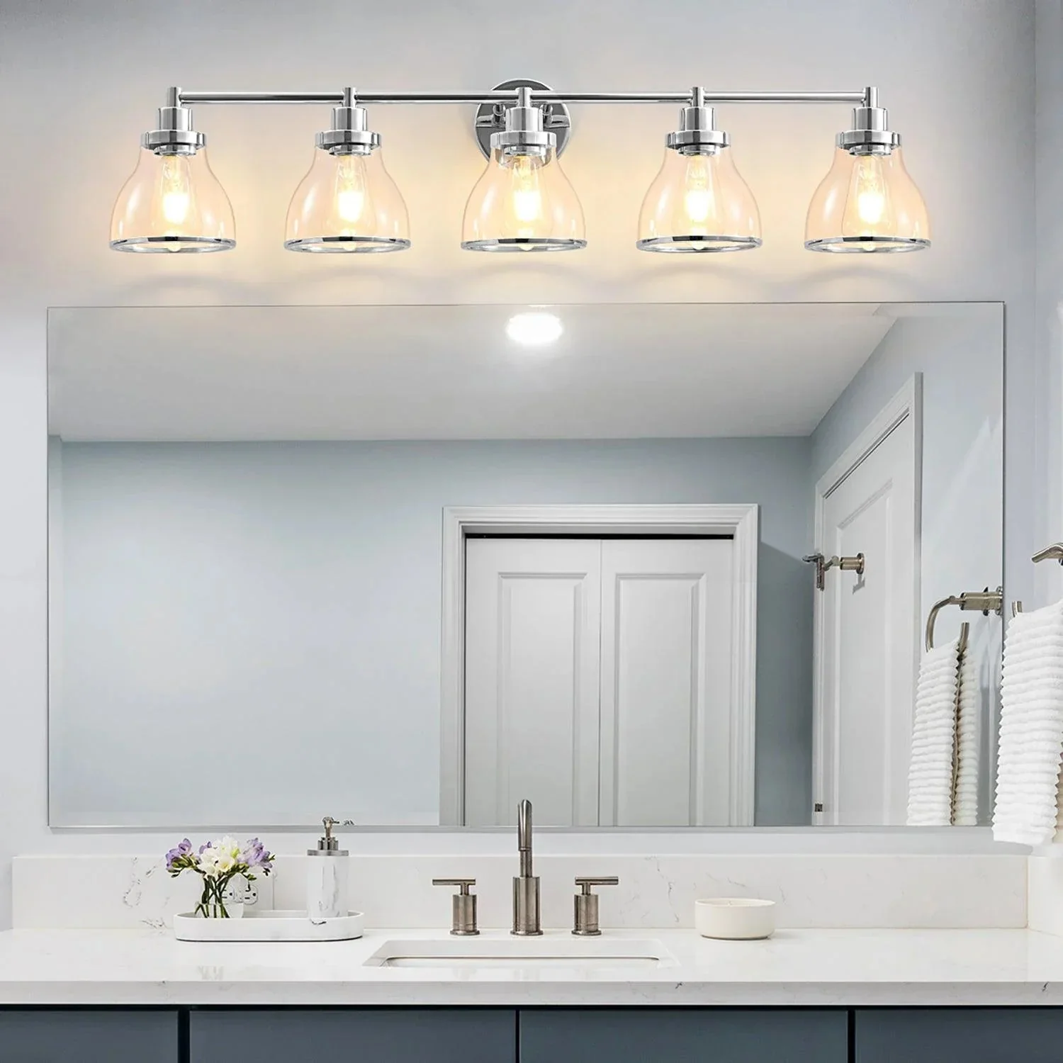 Hermosa Modern Polished Nickel & Black 5-Light Bathroom Vanity Light - Image 8