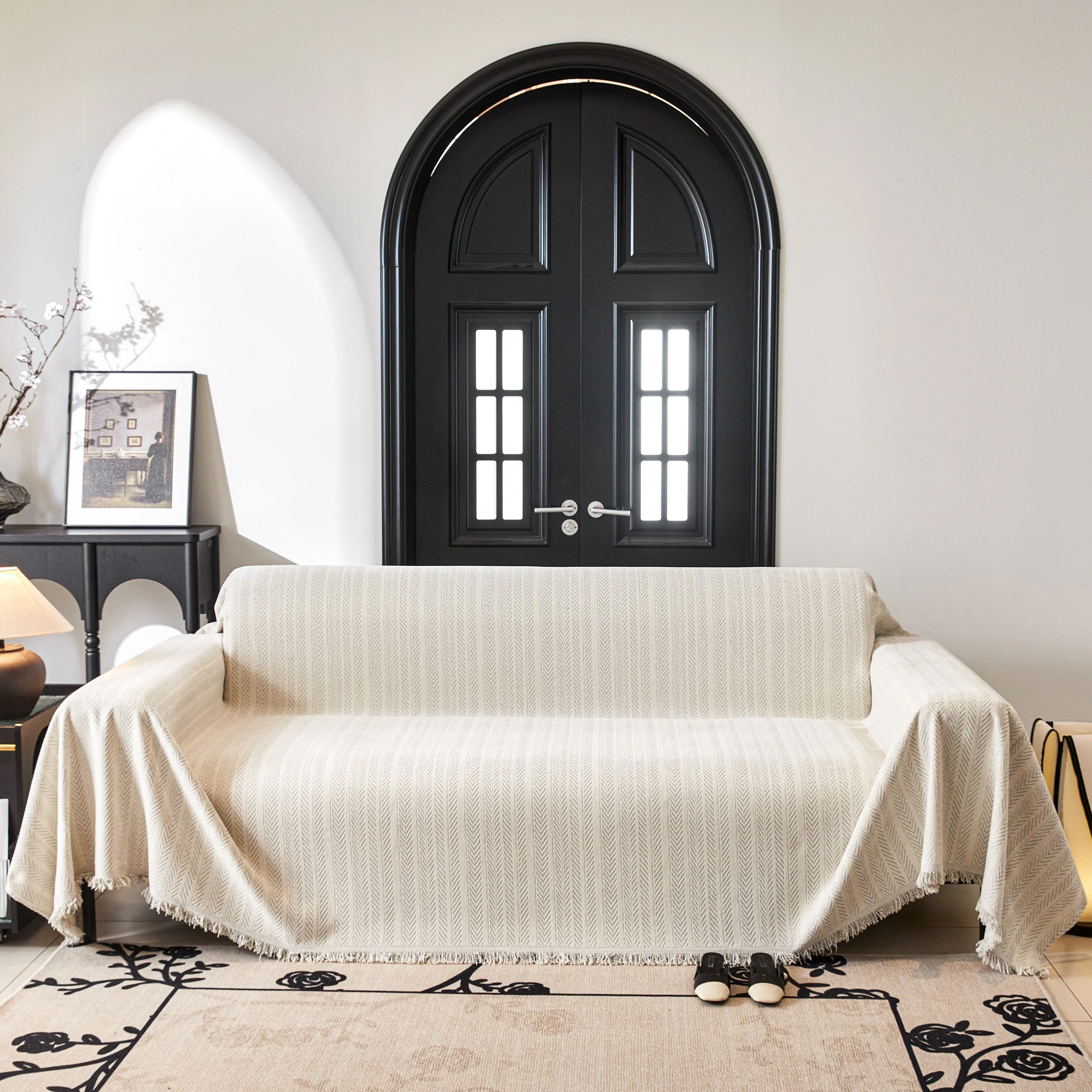 Herringbone Chenille Couch Cover Blanket Soft Durable Throw Sofa Protector with Tassel - Image 126