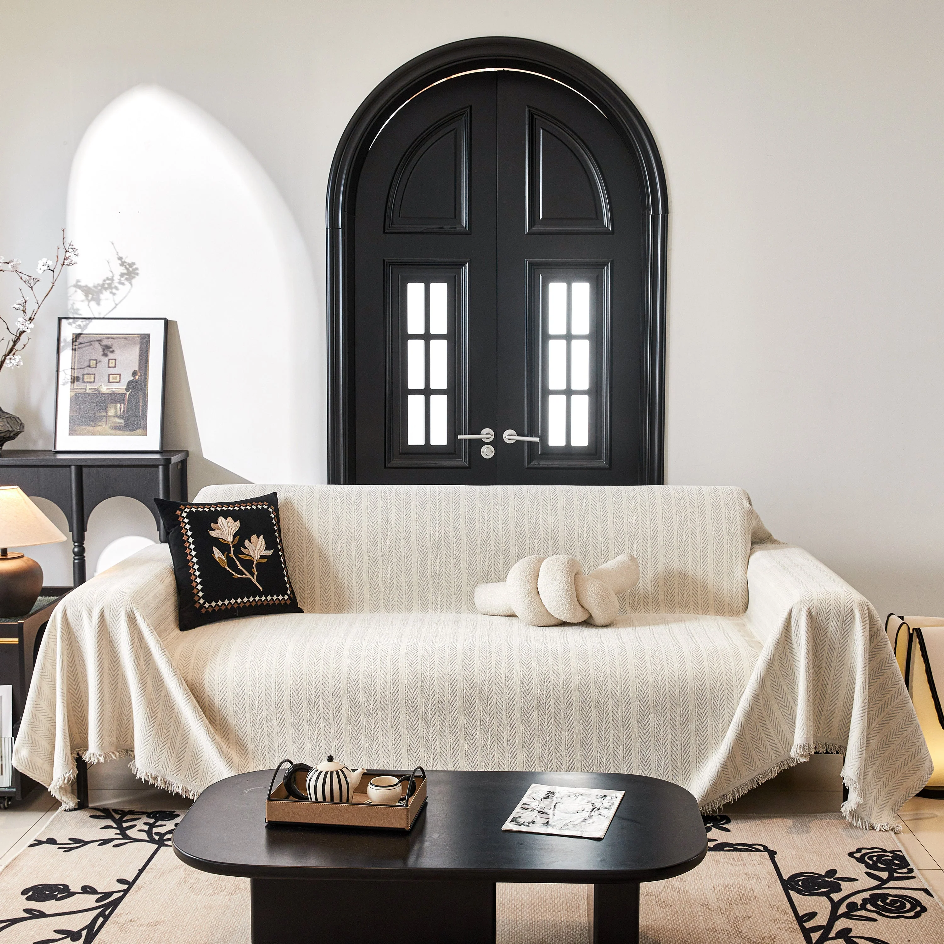Herringbone Chenille Couch Cover Blanket Soft Durable Throw Sofa Protector with Tassel - Image 128