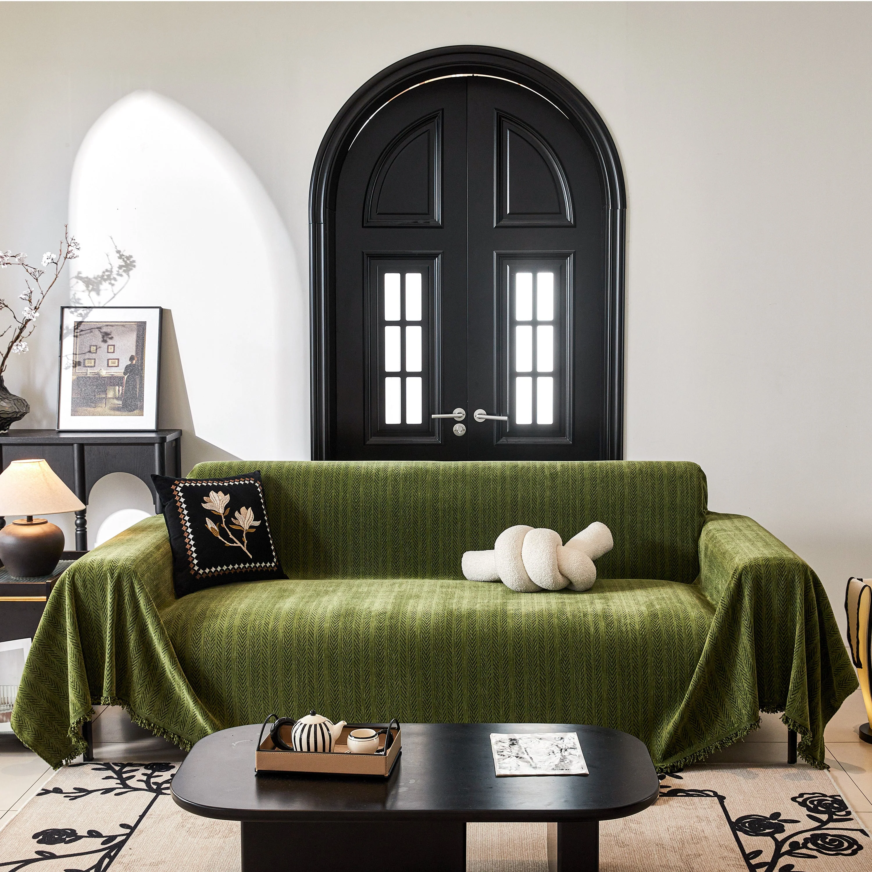 Herringbone Chenille Couch Cover Blanket Soft Durable Throw Sofa Protector with Tassel - Image 164