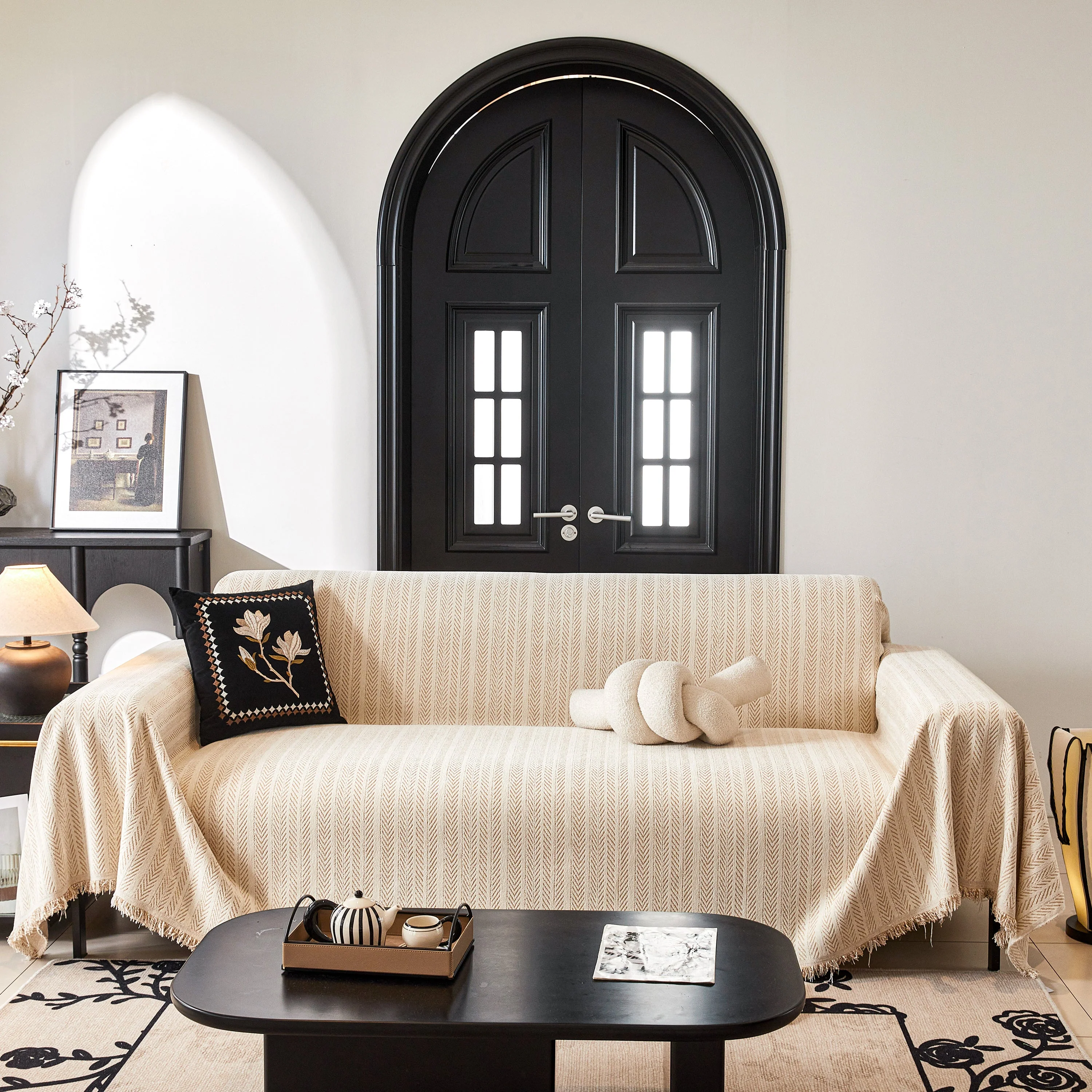 Herringbone Chenille Couch Cover Blanket Soft Durable Throw Sofa Protector with Tassel - Image 20