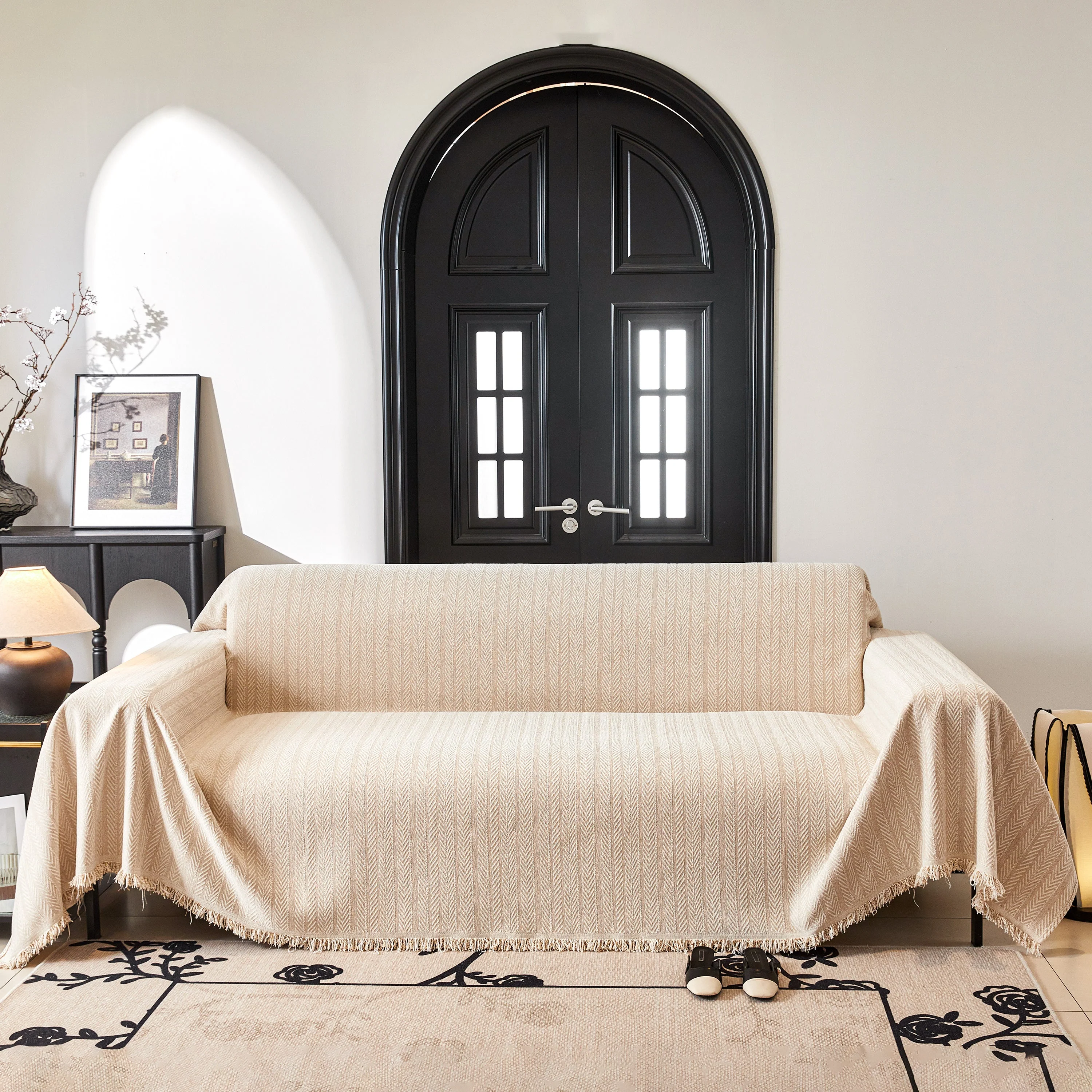 Herringbone Chenille Couch Cover Blanket Soft Durable Throw Sofa Protector with Tassel - Image 21