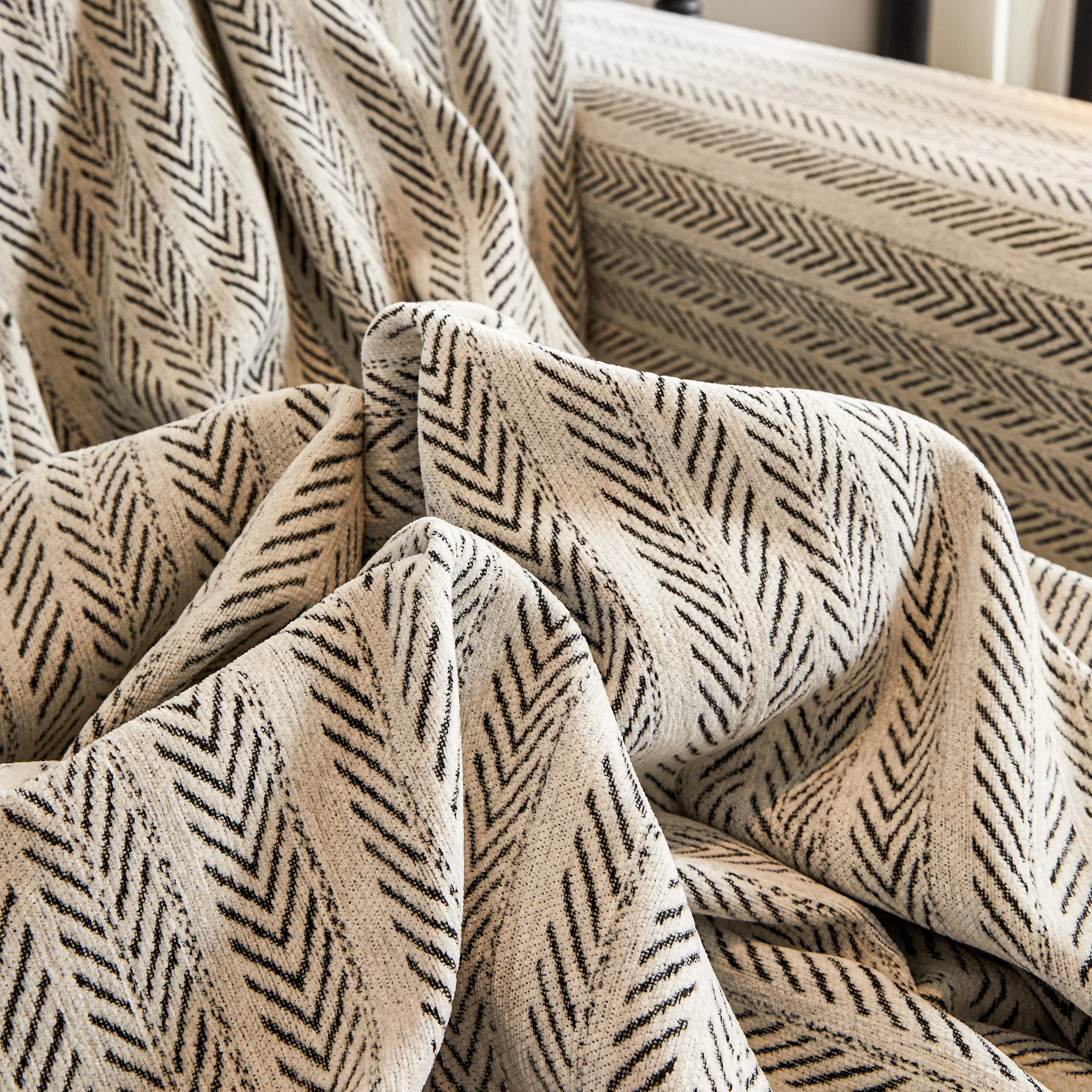 Herringbone Chenille Couch Cover Blanket Soft Durable Throw Sofa Protector with Tassel - Image 53
