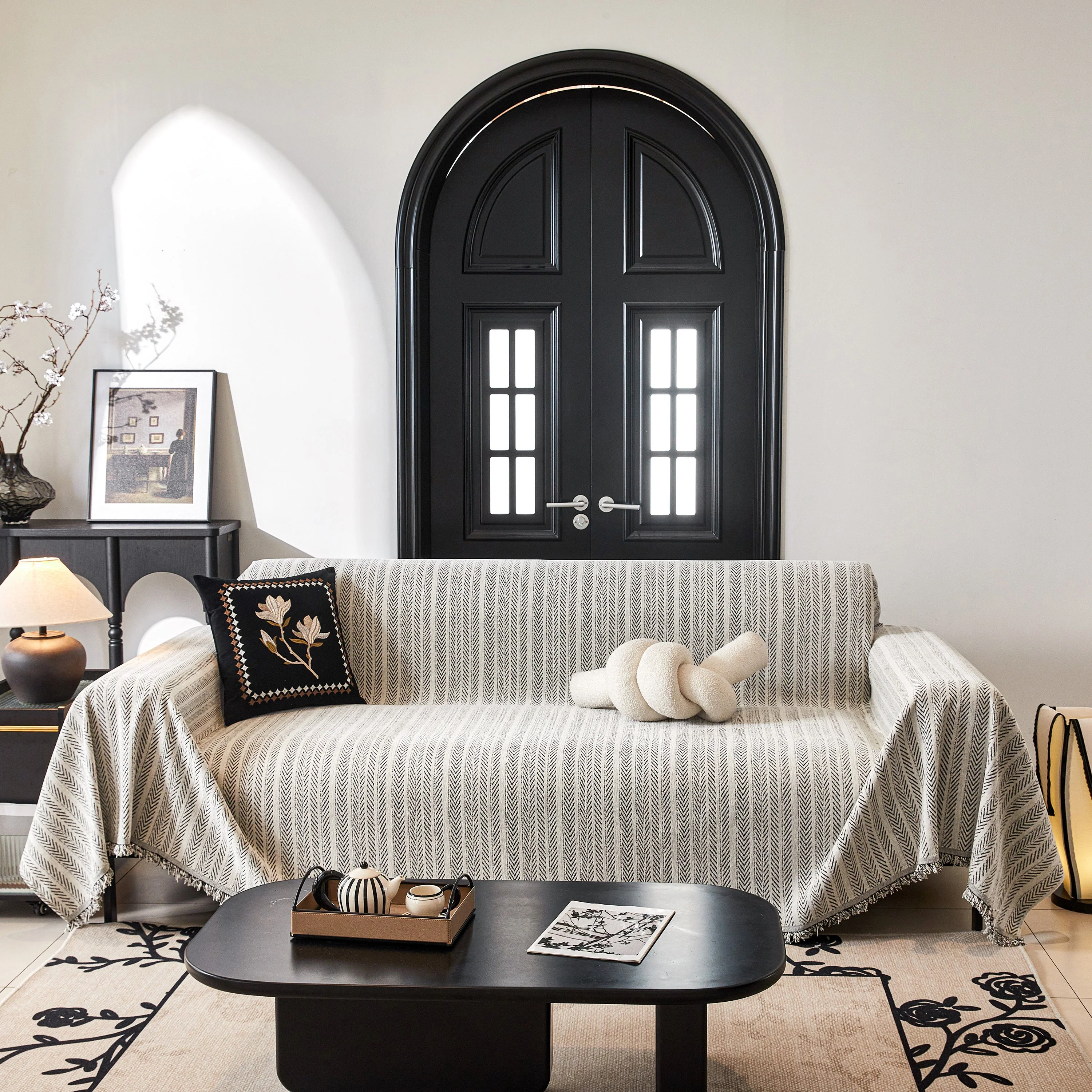 Herringbone Chenille Couch Cover Blanket Soft Durable Throw Sofa Protector with Tassel - Image 77