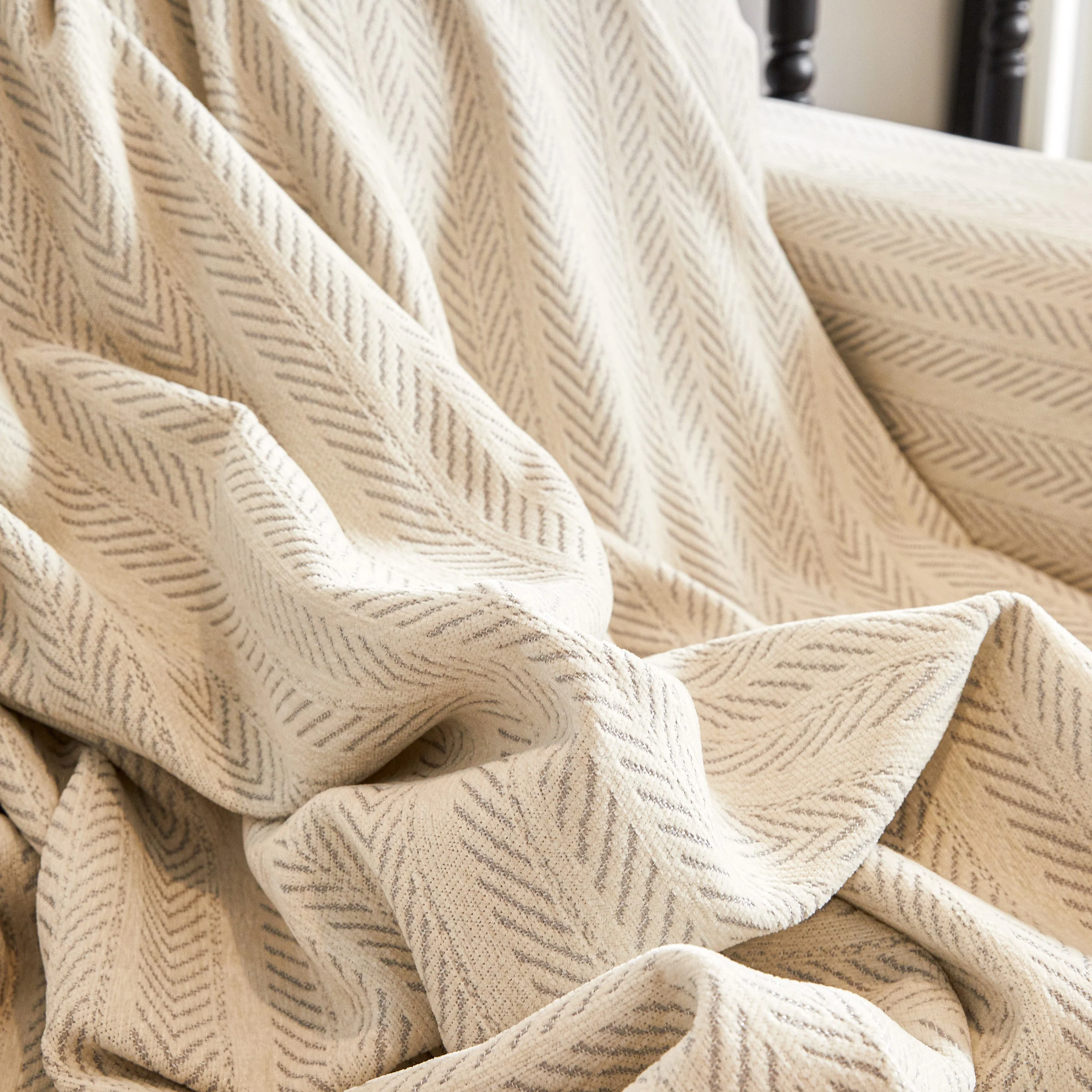 Herringbone Chenille Couch Cover Blanket Soft Durable Throw Sofa Protector with Tassel - Image 96