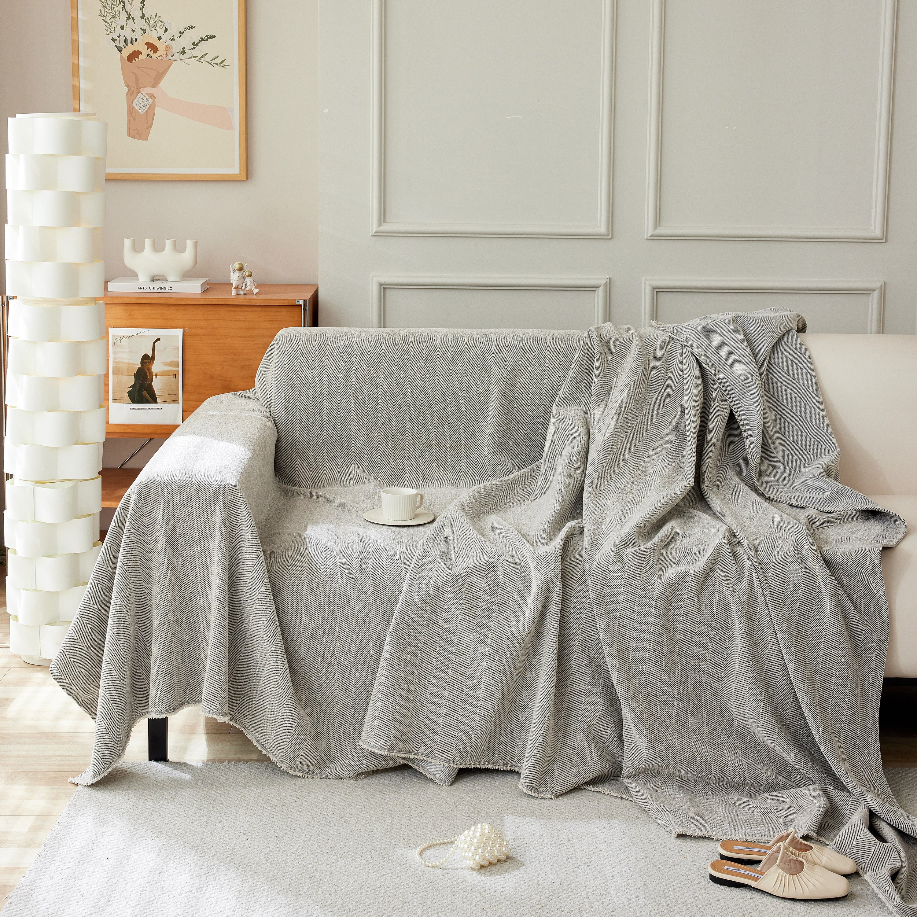 Herringbone Oversized Chenille Couch Throw Cover Sofa Slipcovers Couch Covers for Sectional Couches - Image 100