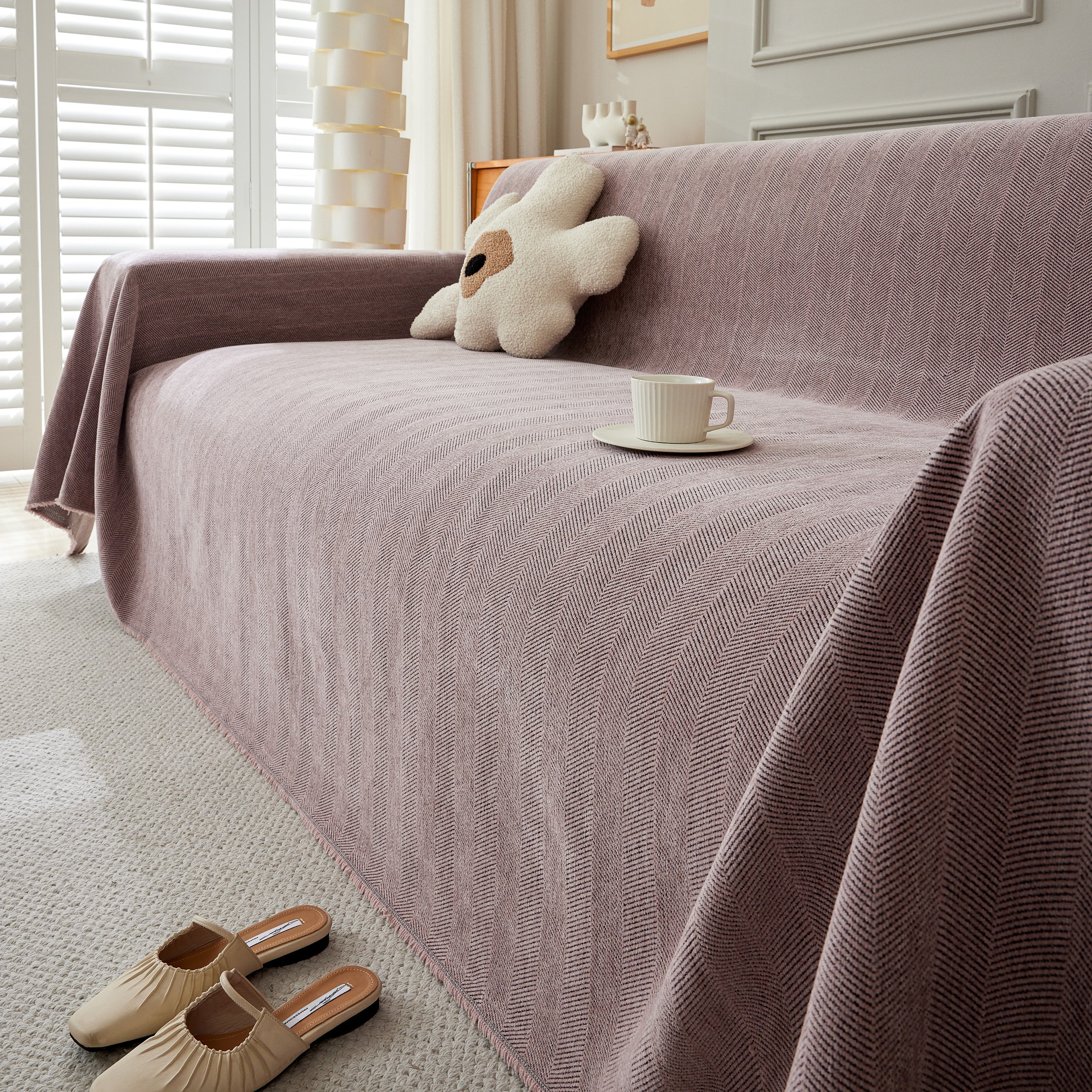 Herringbone Oversized Chenille Couch Throw Cover Sofa Slipcovers Couch Covers for Sectional Couches - Image 122