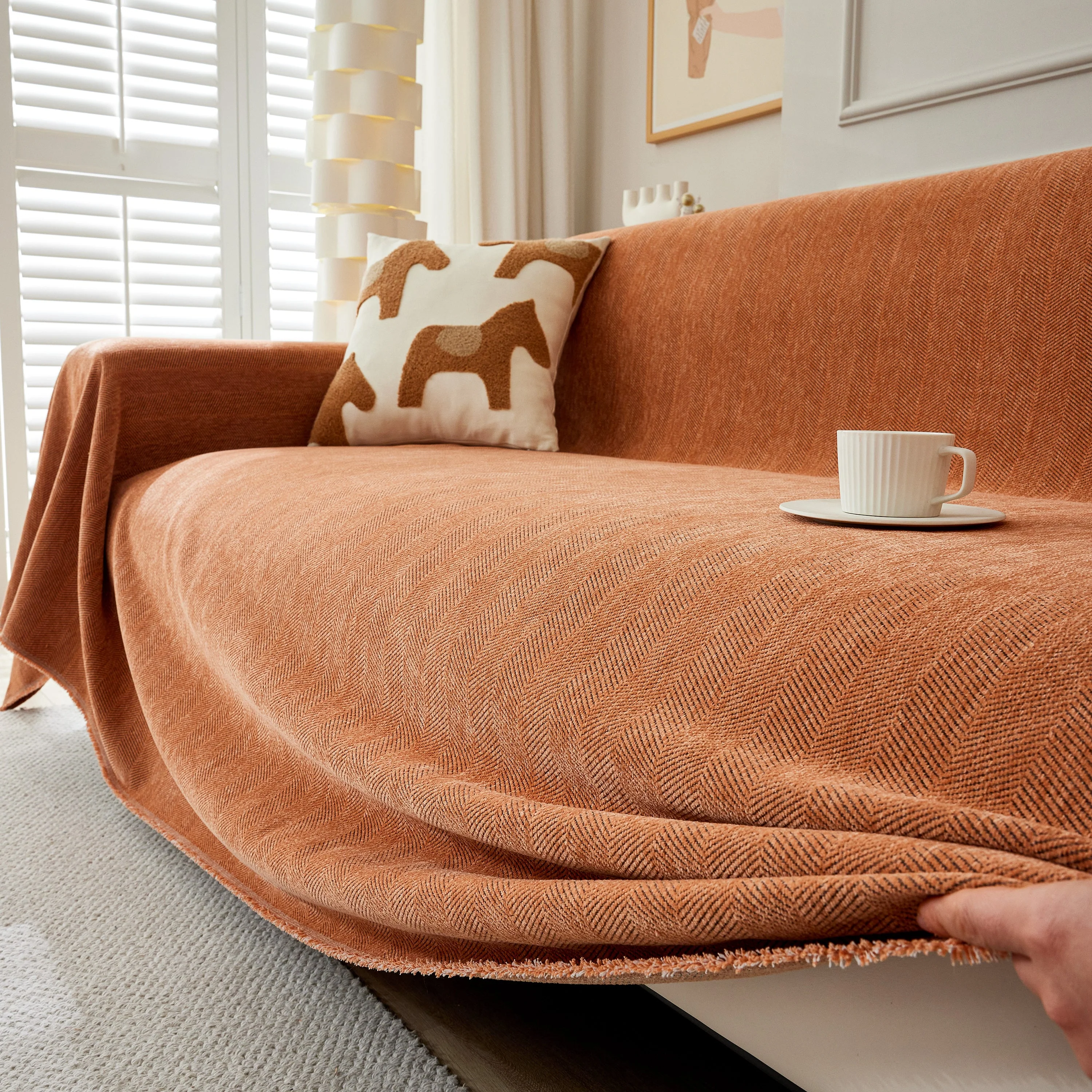 Herringbone Oversized Chenille Couch Throw Cover Sofa Slipcovers Couch Covers for Sectional Couches - Image 17