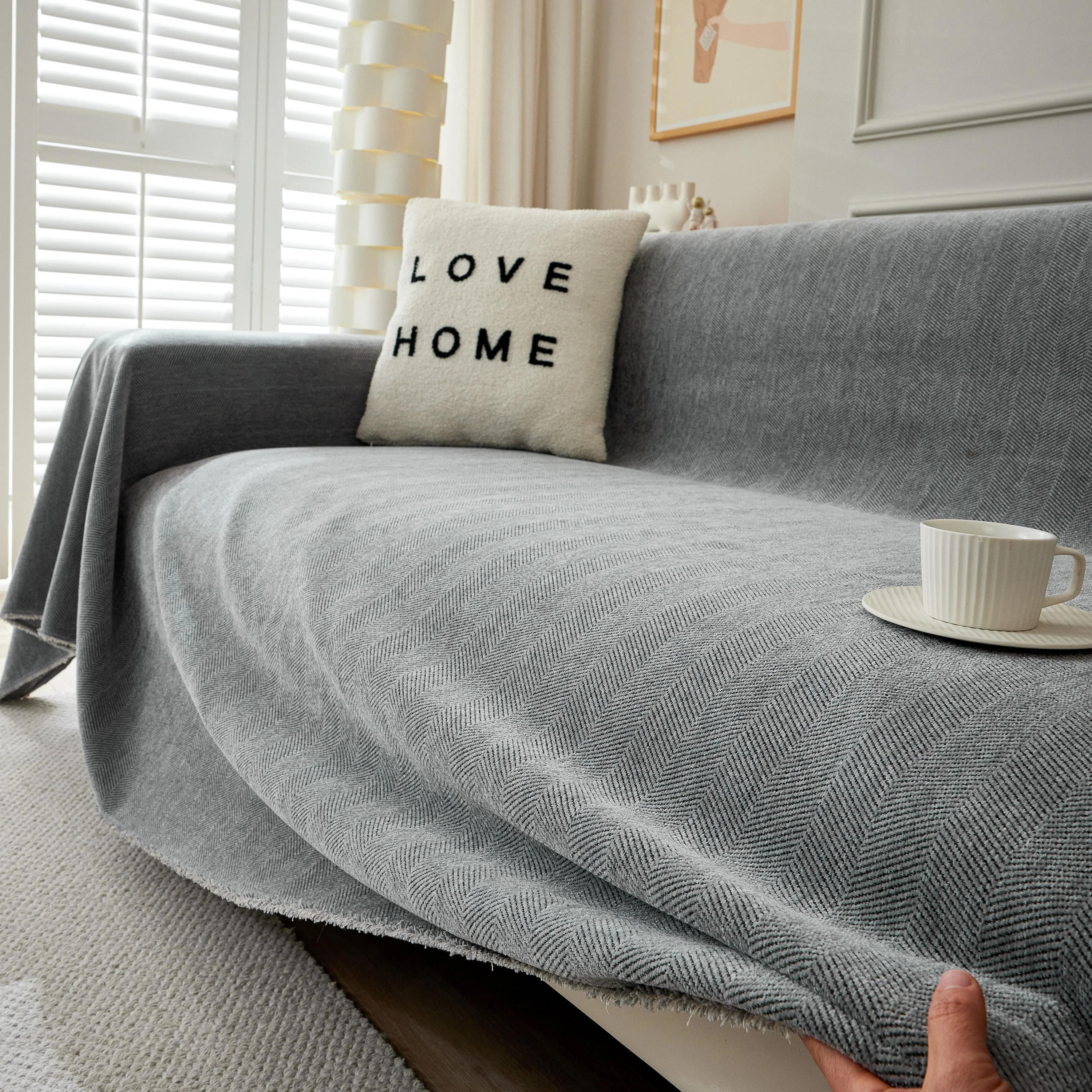 Herringbone Oversized Chenille Couch Throw Cover Sofa Slipcovers Couch Covers for Sectional Couches - Image 170