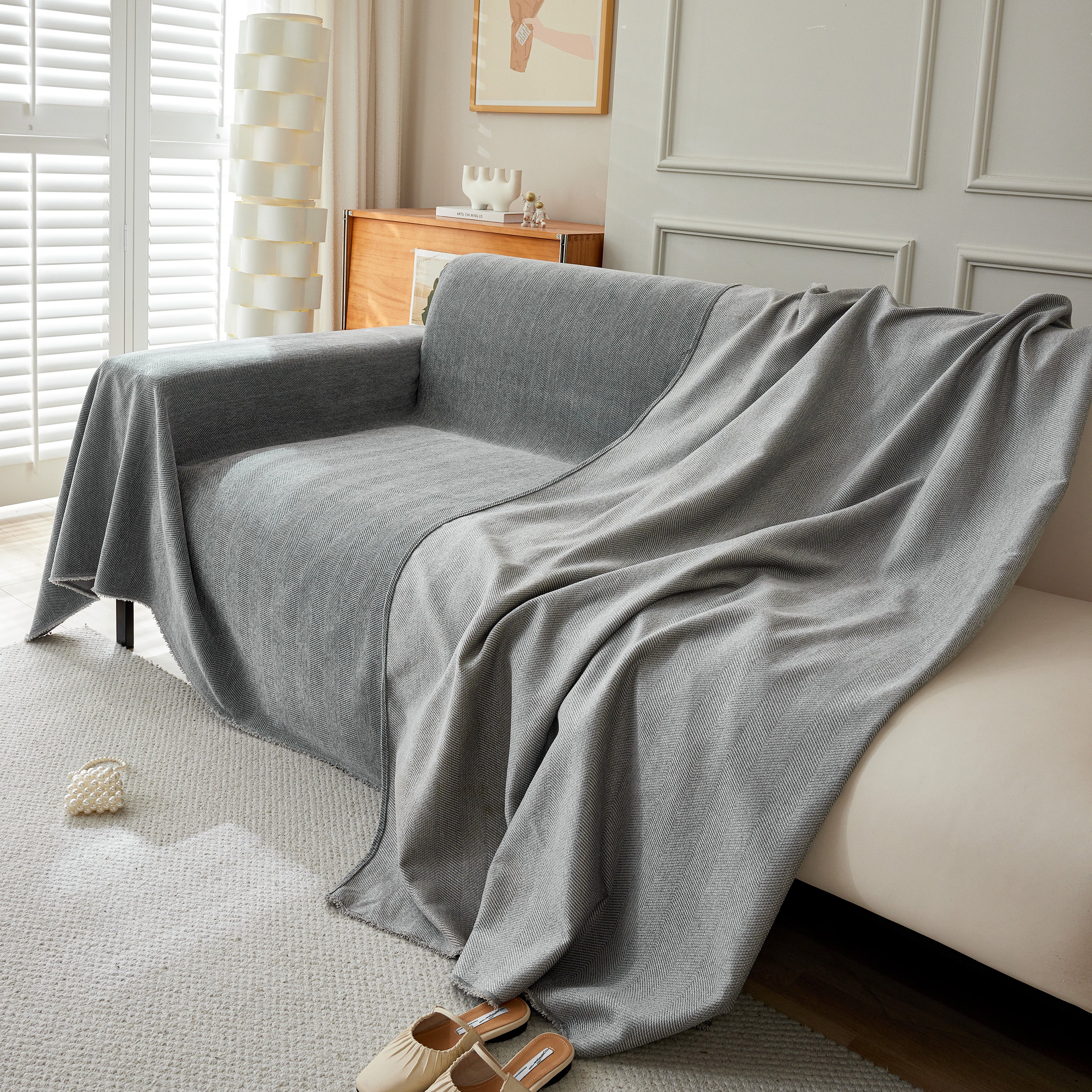 Herringbone Oversized Chenille Couch Throw Cover Sofa Slipcovers Couch Covers for Sectional Couches - Image 179