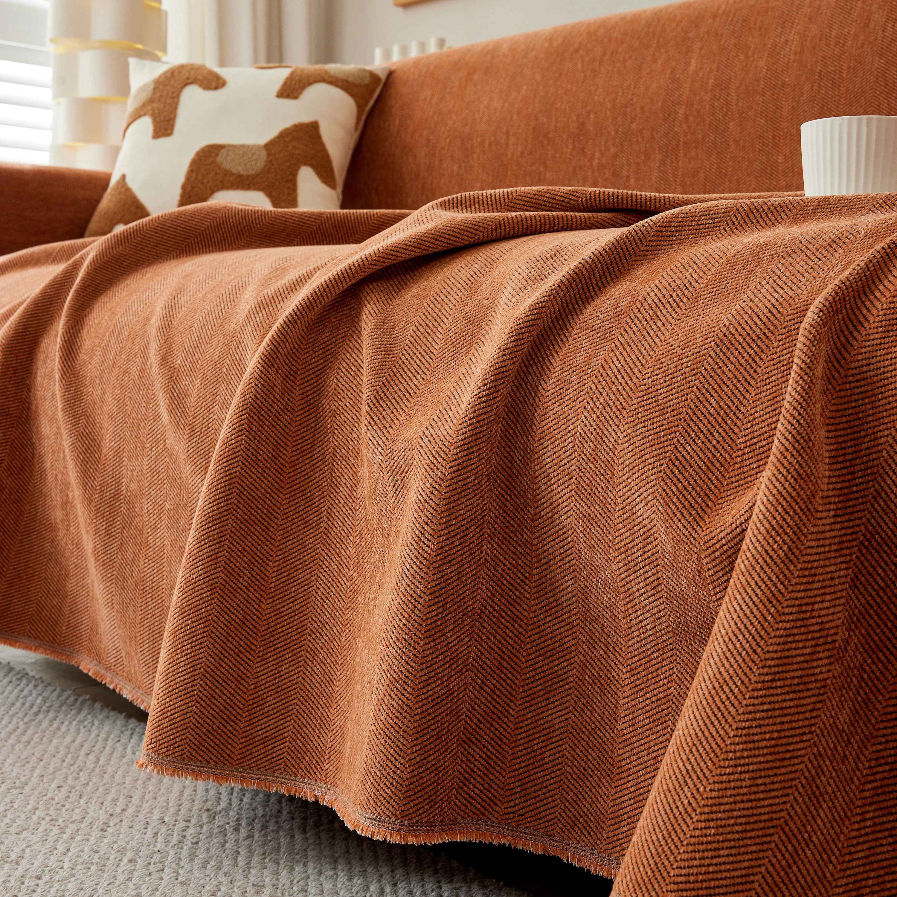 Herringbone Oversized Chenille Couch Throw Cover Sofa Slipcovers Couch Covers for Sectional Couches - Image 5