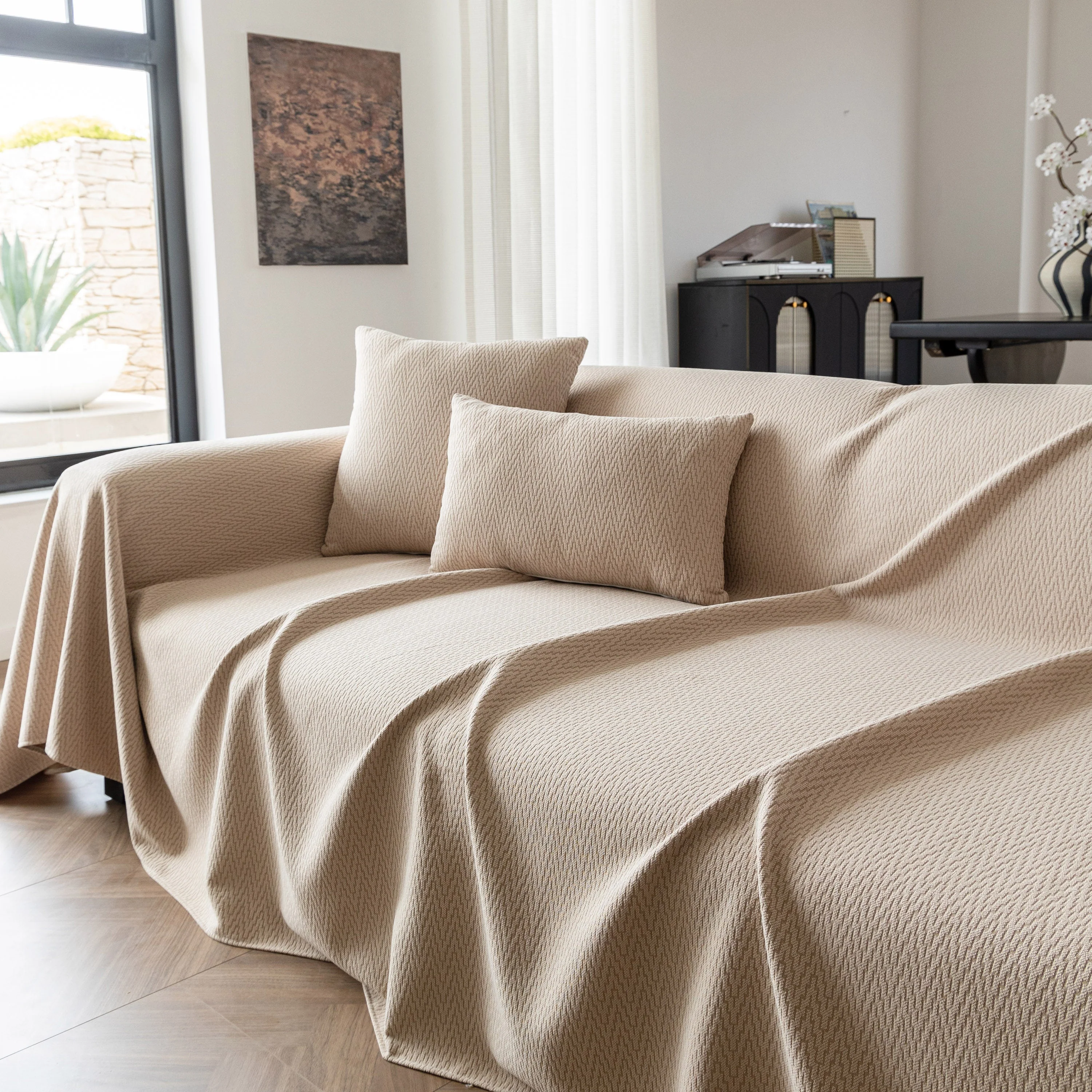 Herringbone Textured Sofa Throw Blanket, Durable Pet Friendly Modern Couch Slipcover - Image 15