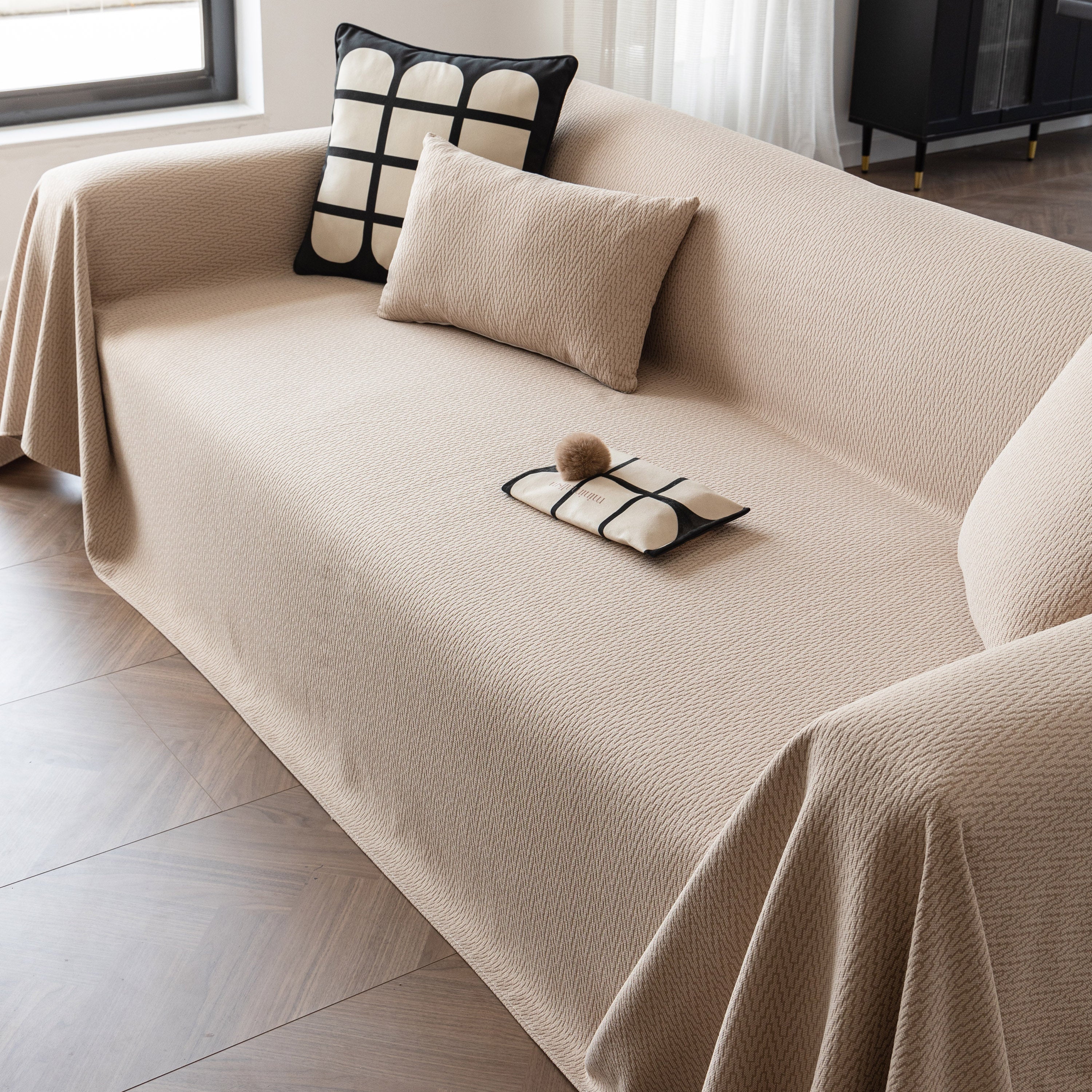Herringbone Textured Sofa Throw Blanket, Durable Pet Friendly Modern Couch Slipcover - Image 3