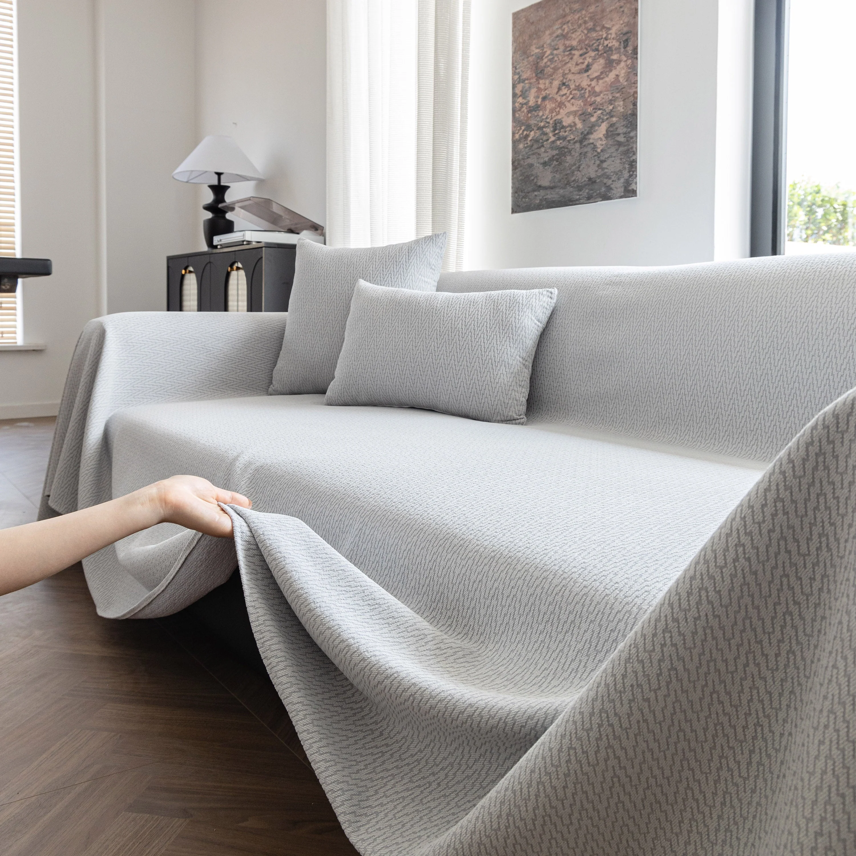 Herringbone Textured Sofa Throw Blanket, Durable Pet Friendly Modern Couch Slipcover - Image 34