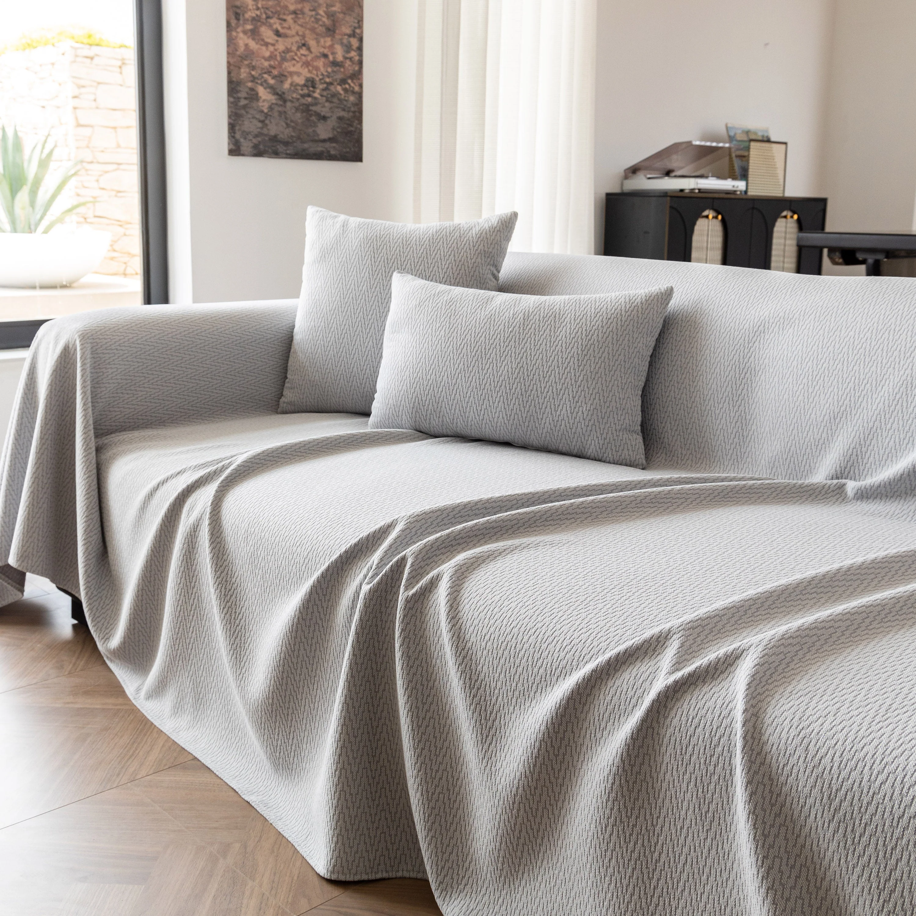 Herringbone Textured Sofa Throw Blanket, Durable Pet Friendly Modern Couch Slipcover - Image 36