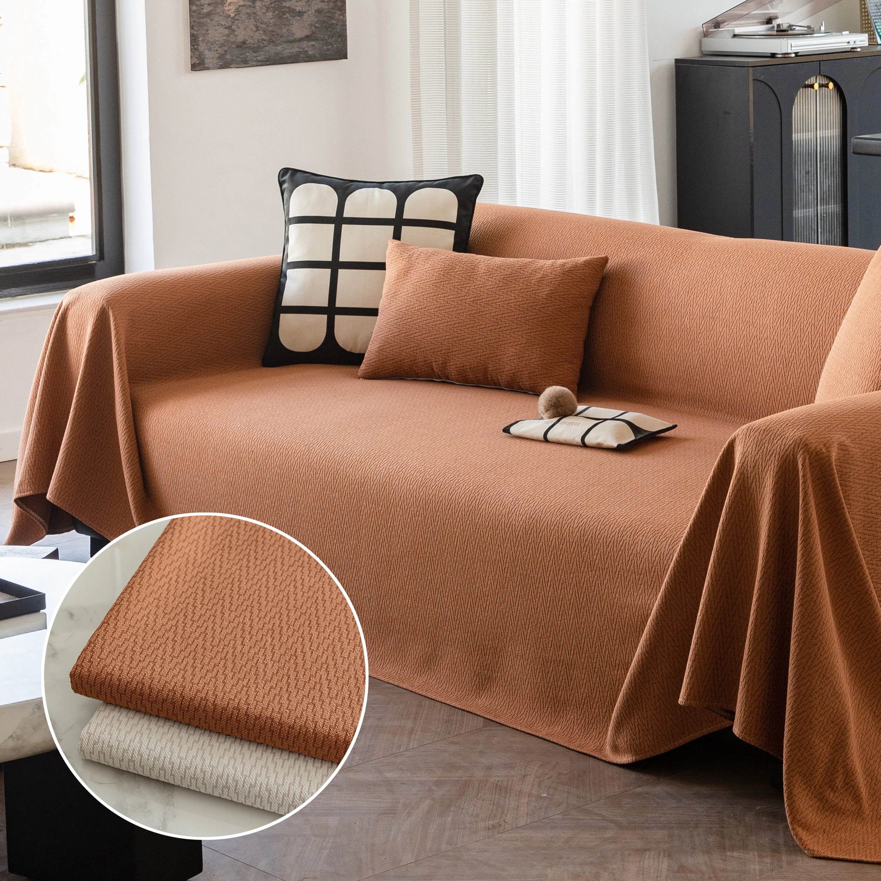 Herringbone Textured Sofa Throw Blanket, Durable Pet Friendly Modern Couch Slipcover - Image 38