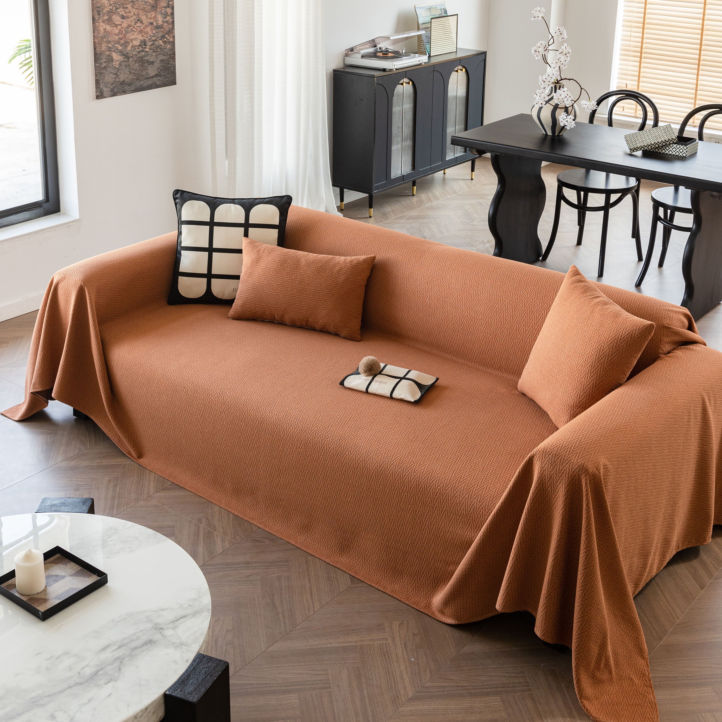 Herringbone Textured Sofa Throw Blanket, Durable Pet Friendly Modern Couch Slipcover - Image 39