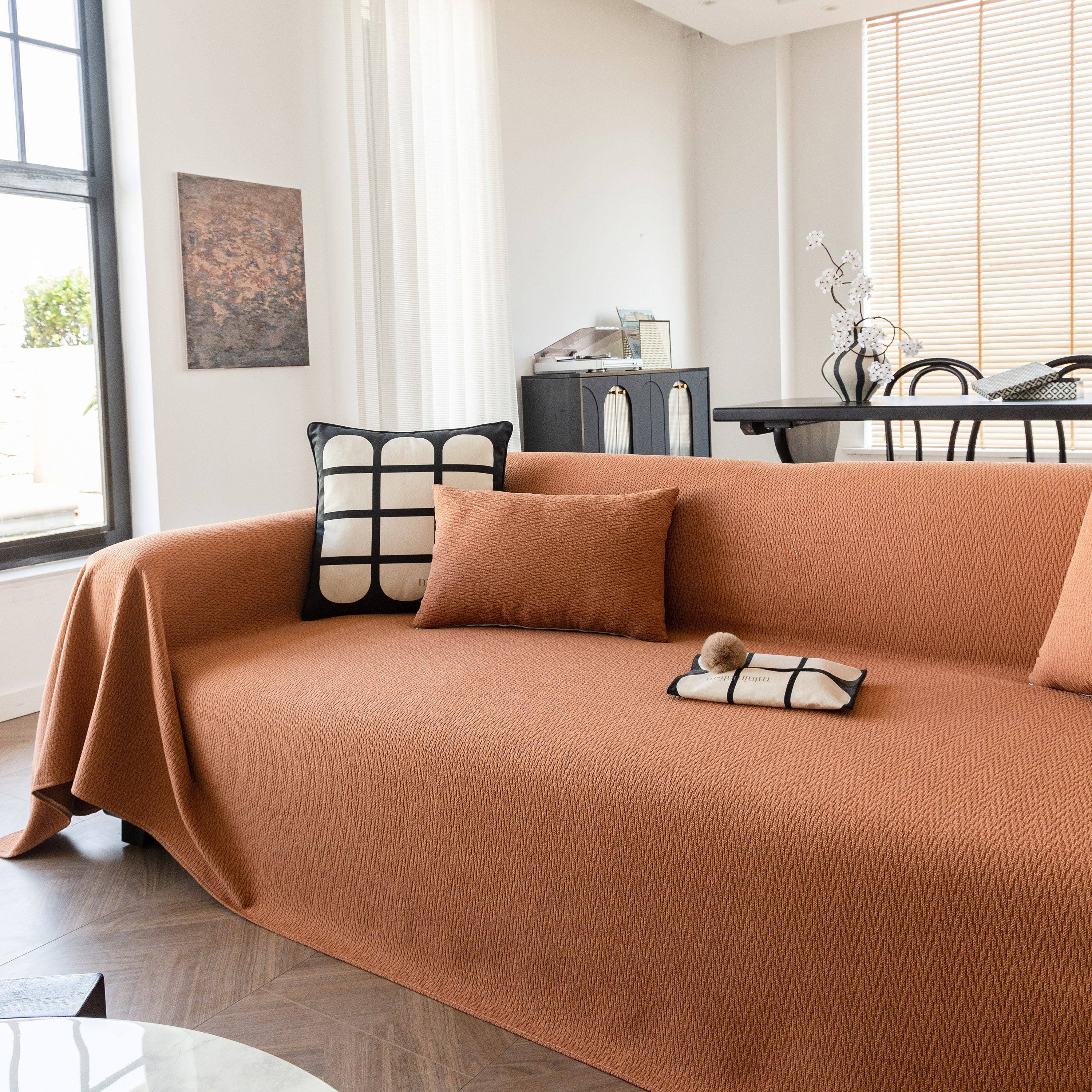 Herringbone Textured Sofa Throw Blanket, Durable Pet Friendly Modern Couch Slipcover - Image 40