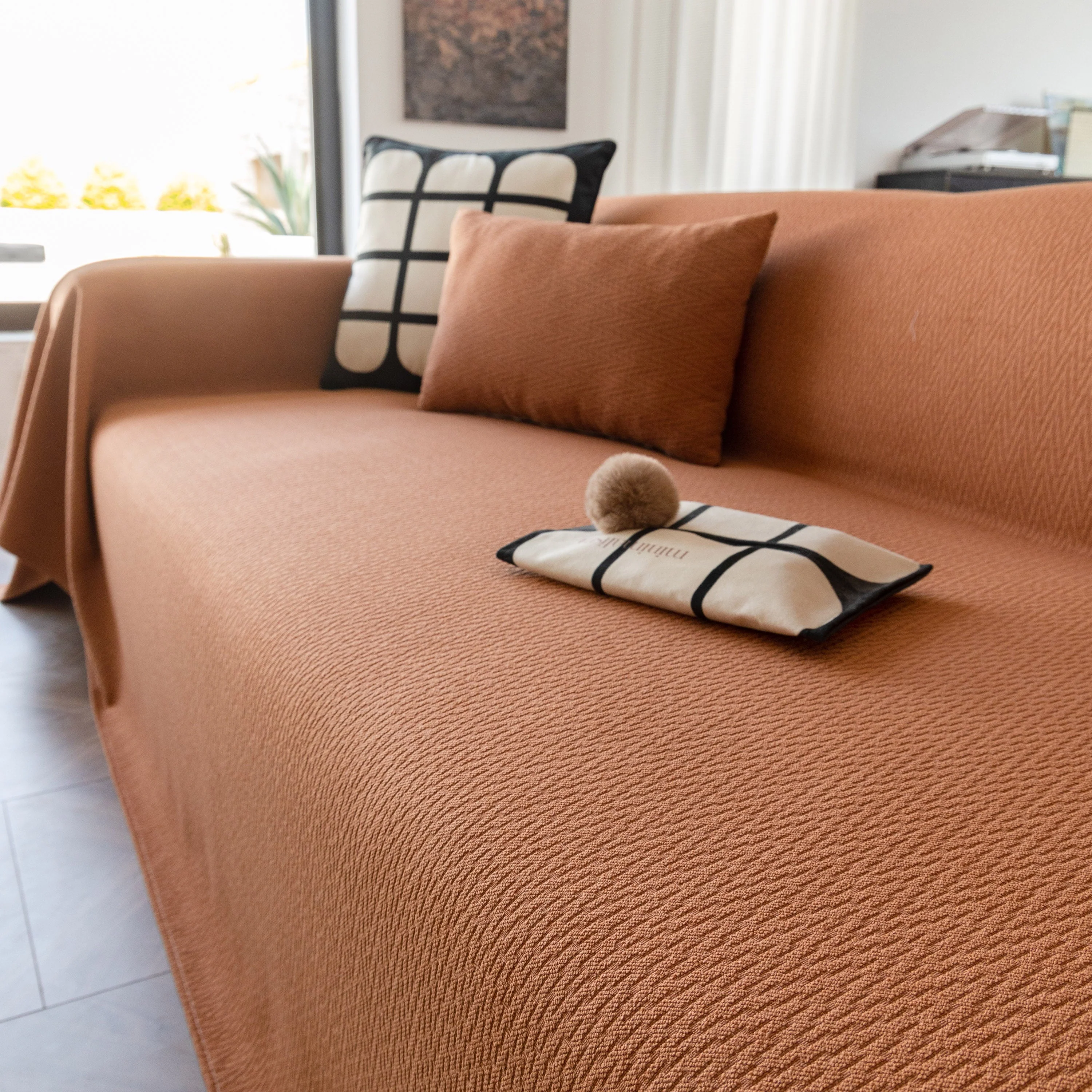 Herringbone Textured Sofa Throw Blanket, Durable Pet Friendly Modern Couch Slipcover - Image 49