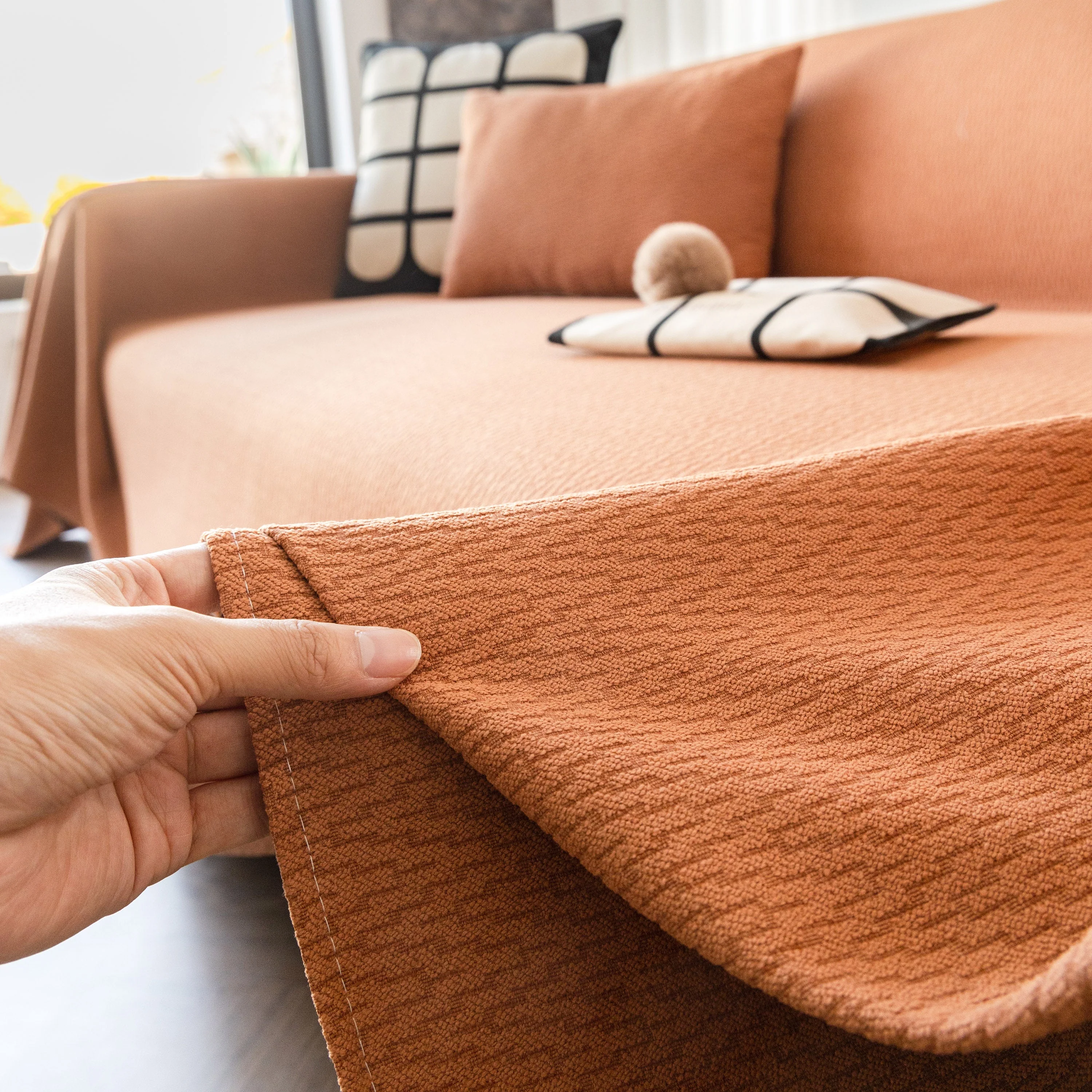 Herringbone Textured Sofa Throw Blanket, Durable Pet Friendly Modern Couch Slipcover - Image 53