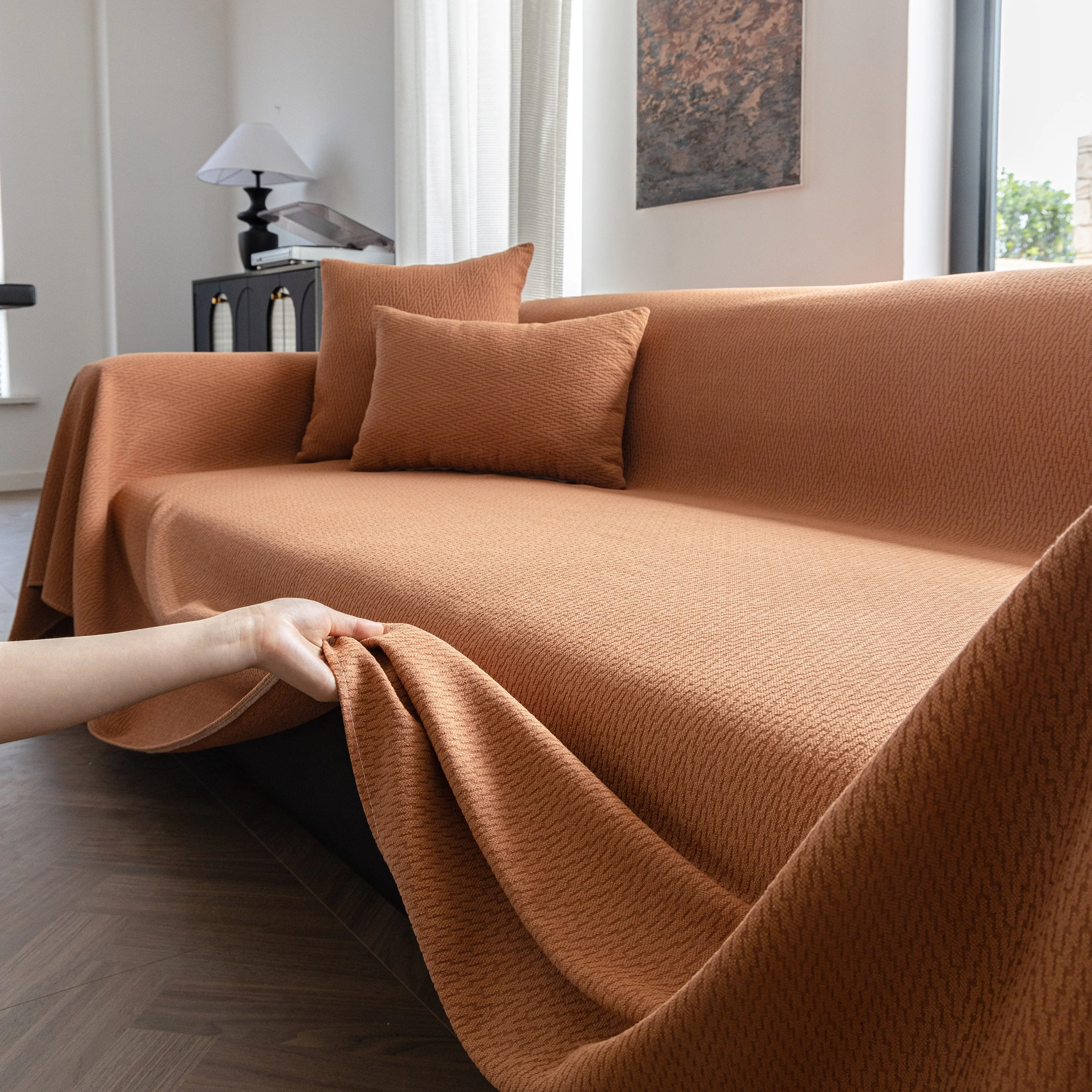 Herringbone Textured Sofa Throw Blanket, Durable Pet Friendly Modern Couch Slipcover - Image 54