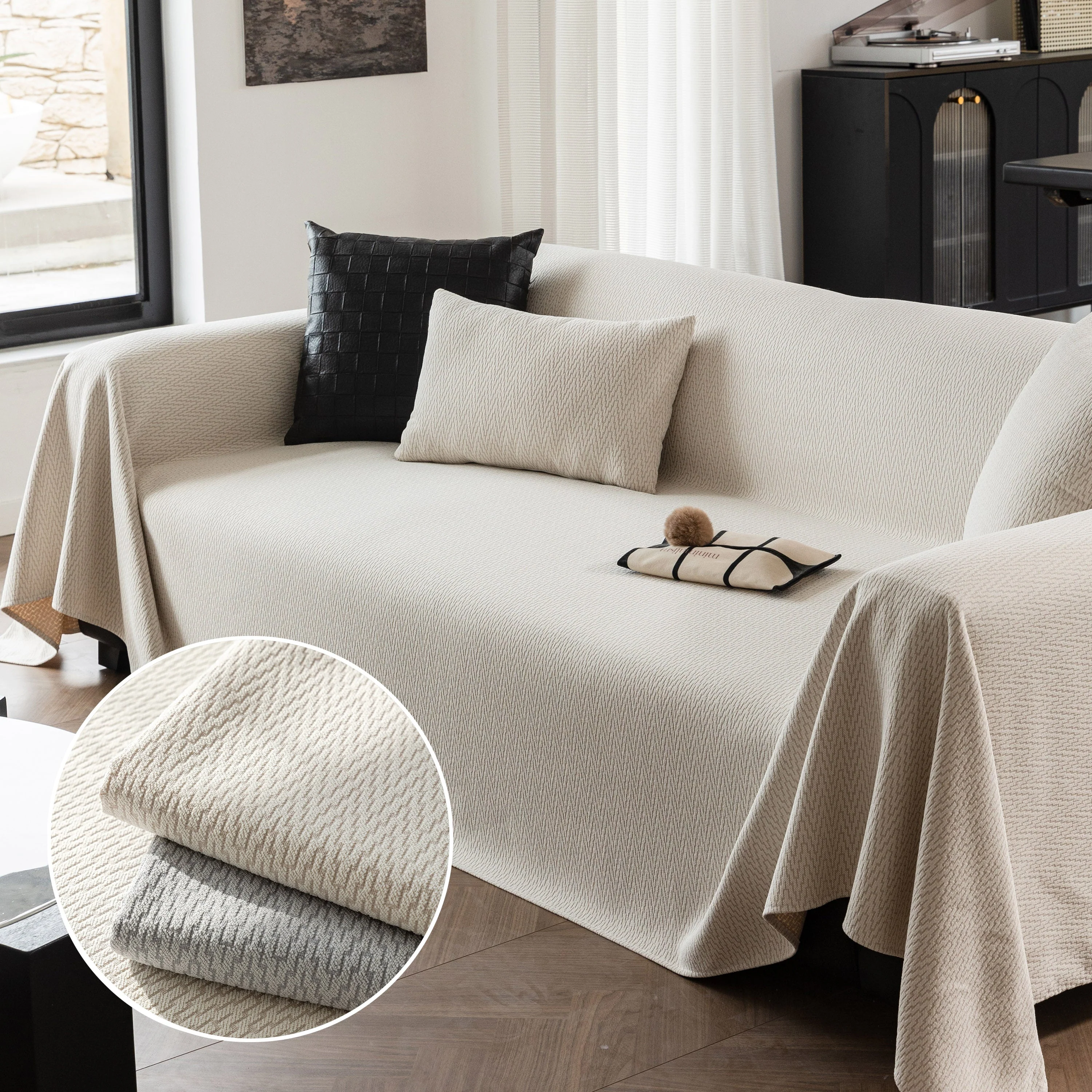 Herringbone Textured Sofa Throw Blanket, Durable Pet Friendly Modern Couch Slipcover - Image 57