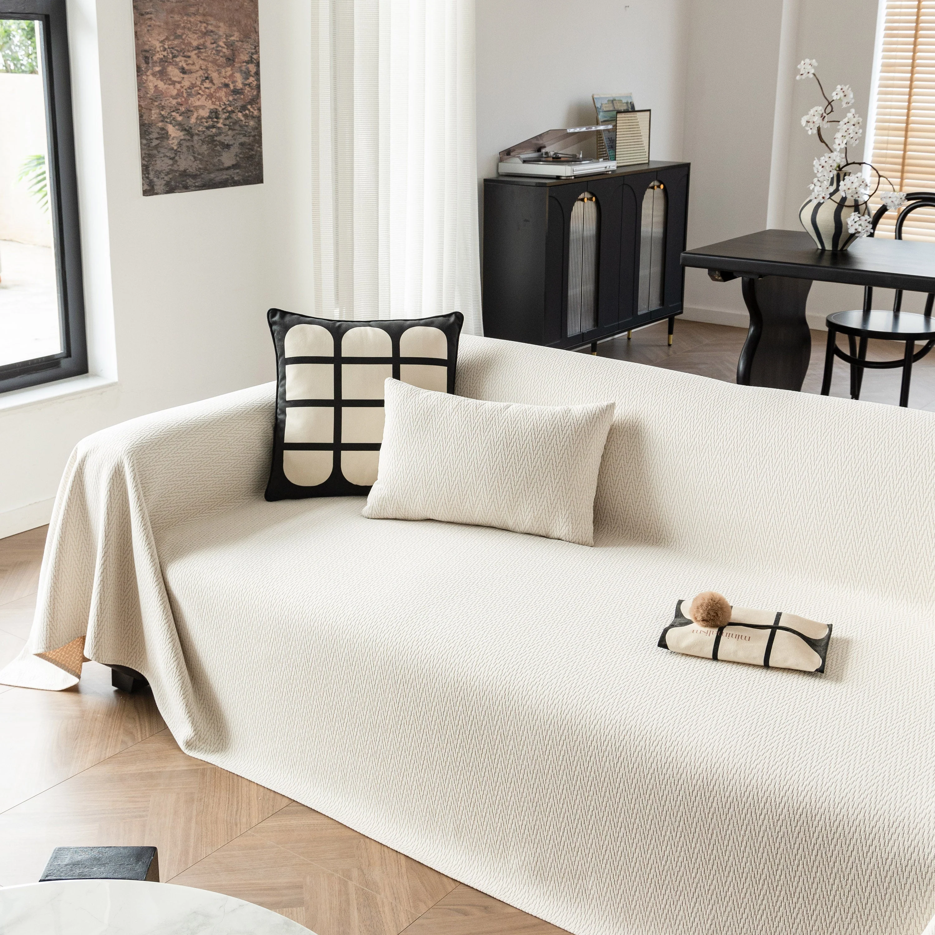 Herringbone Textured Sofa Throw Blanket, Durable Pet Friendly Modern Couch Slipcover - Image 66