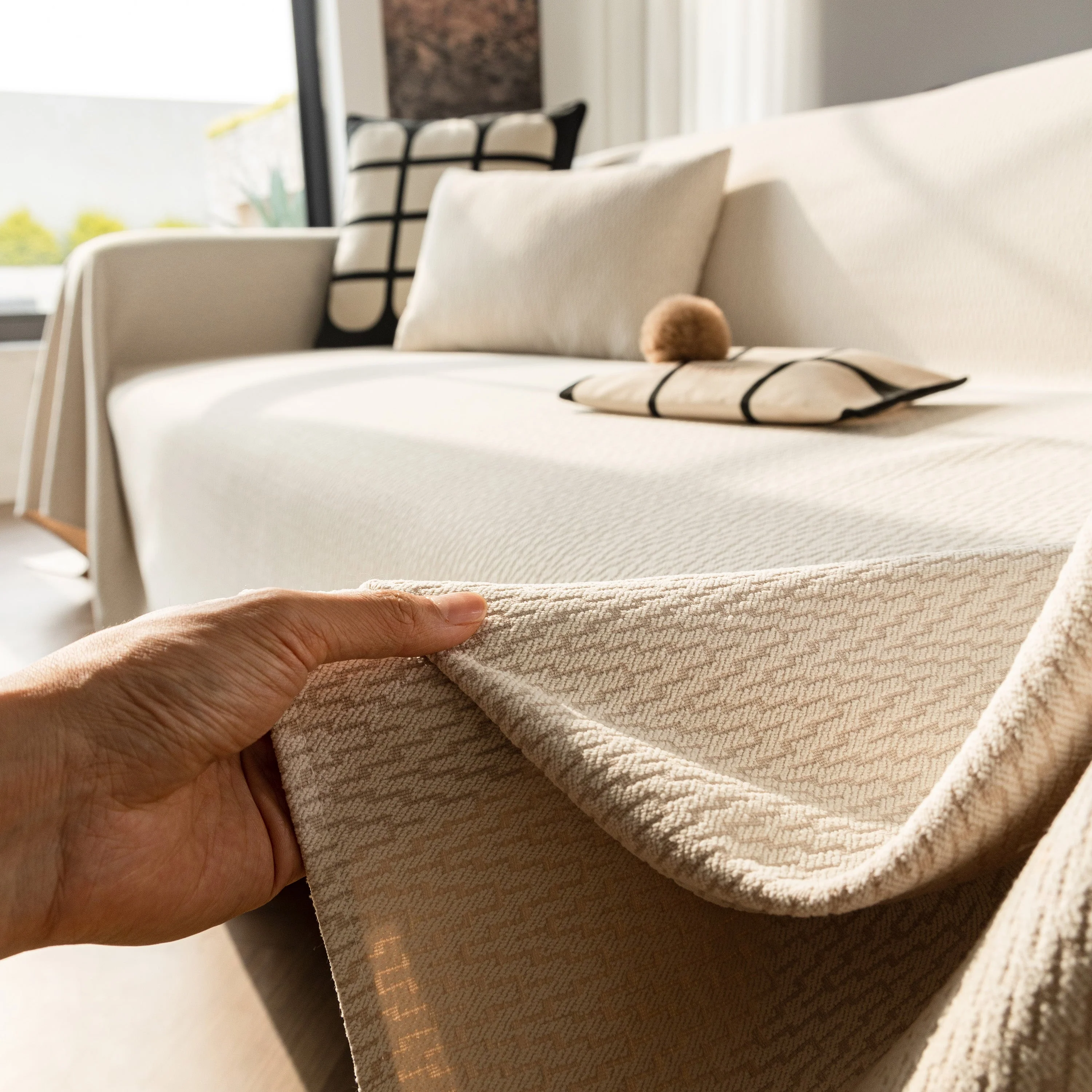 Herringbone Textured Sofa Throw Blanket, Durable Pet Friendly Modern Couch Slipcover - Image 73