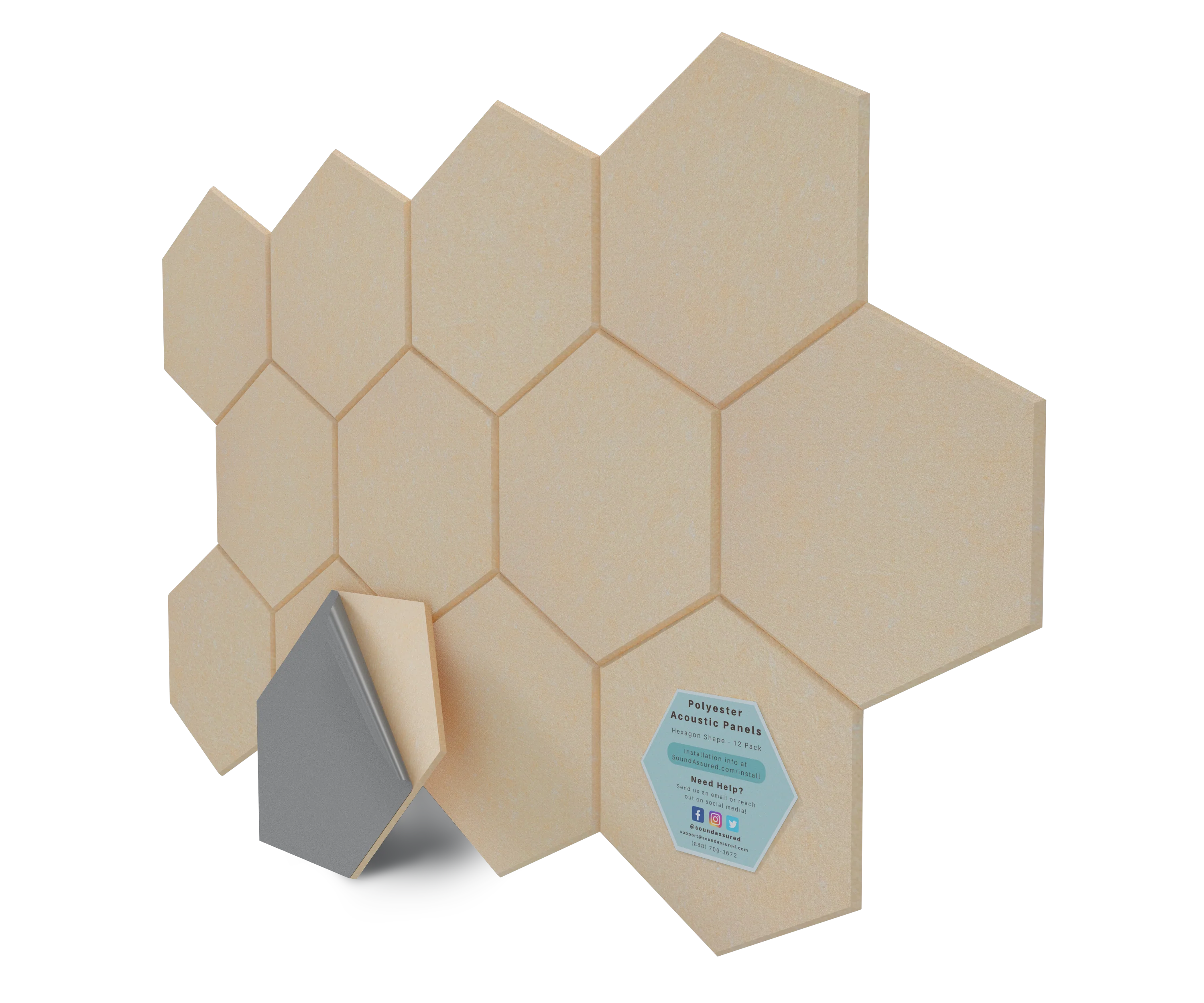 Hexagon Polyester Acoustic Panels - 12 Pack | Eco-Friendly Sound Absorption | Easy Peel & Stick Installation - Image 22