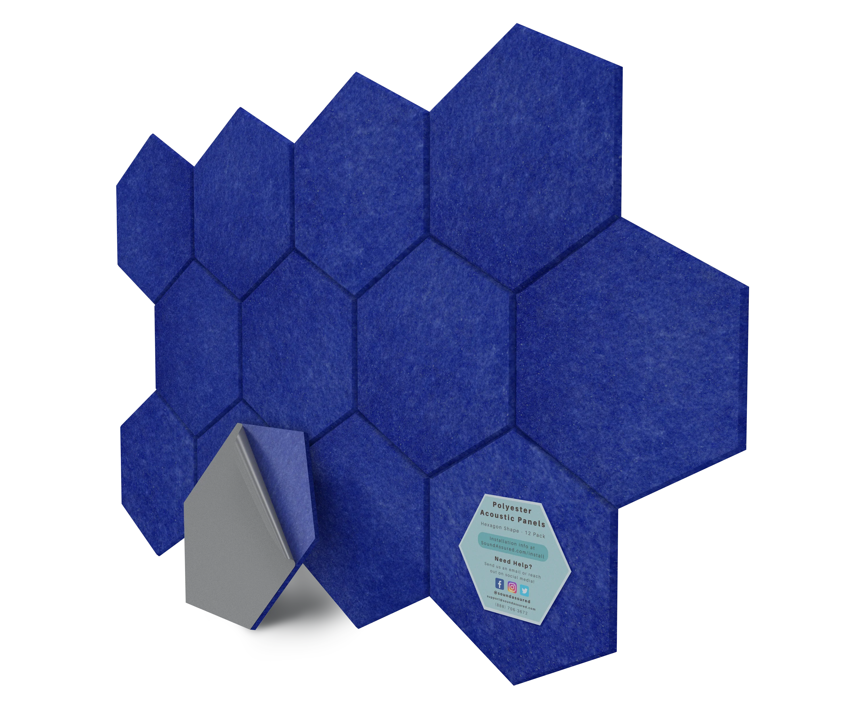 Hexagon Polyester Acoustic Panels - 12 Pack | Eco-Friendly Sound Absorption | Easy Peel & Stick Installation - Image 23