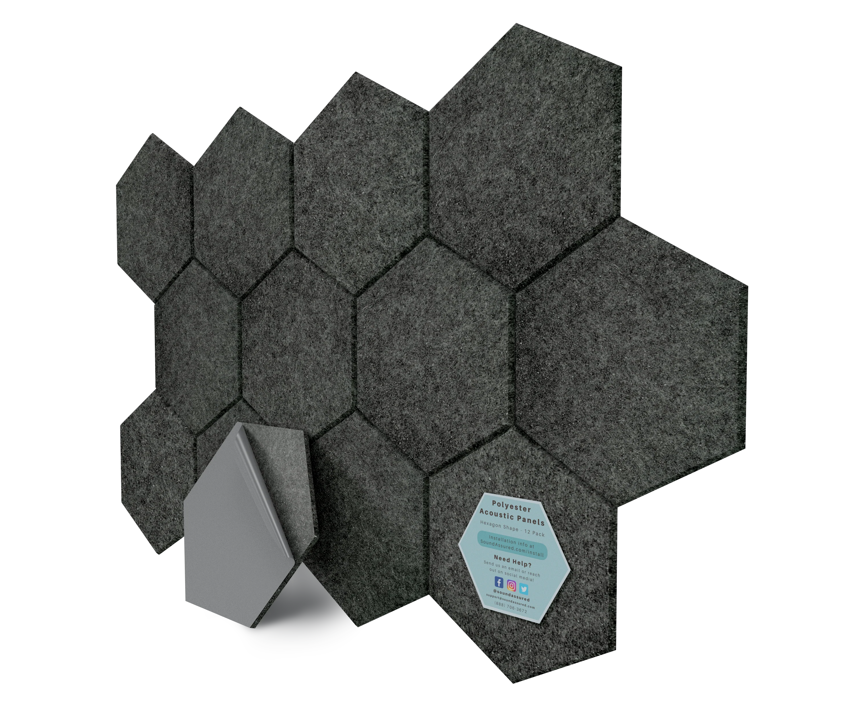 Hexagon Polyester Acoustic Panels - 12 Pack | Eco-Friendly Sound Absorption | Easy Peel & Stick Installation - Image 24