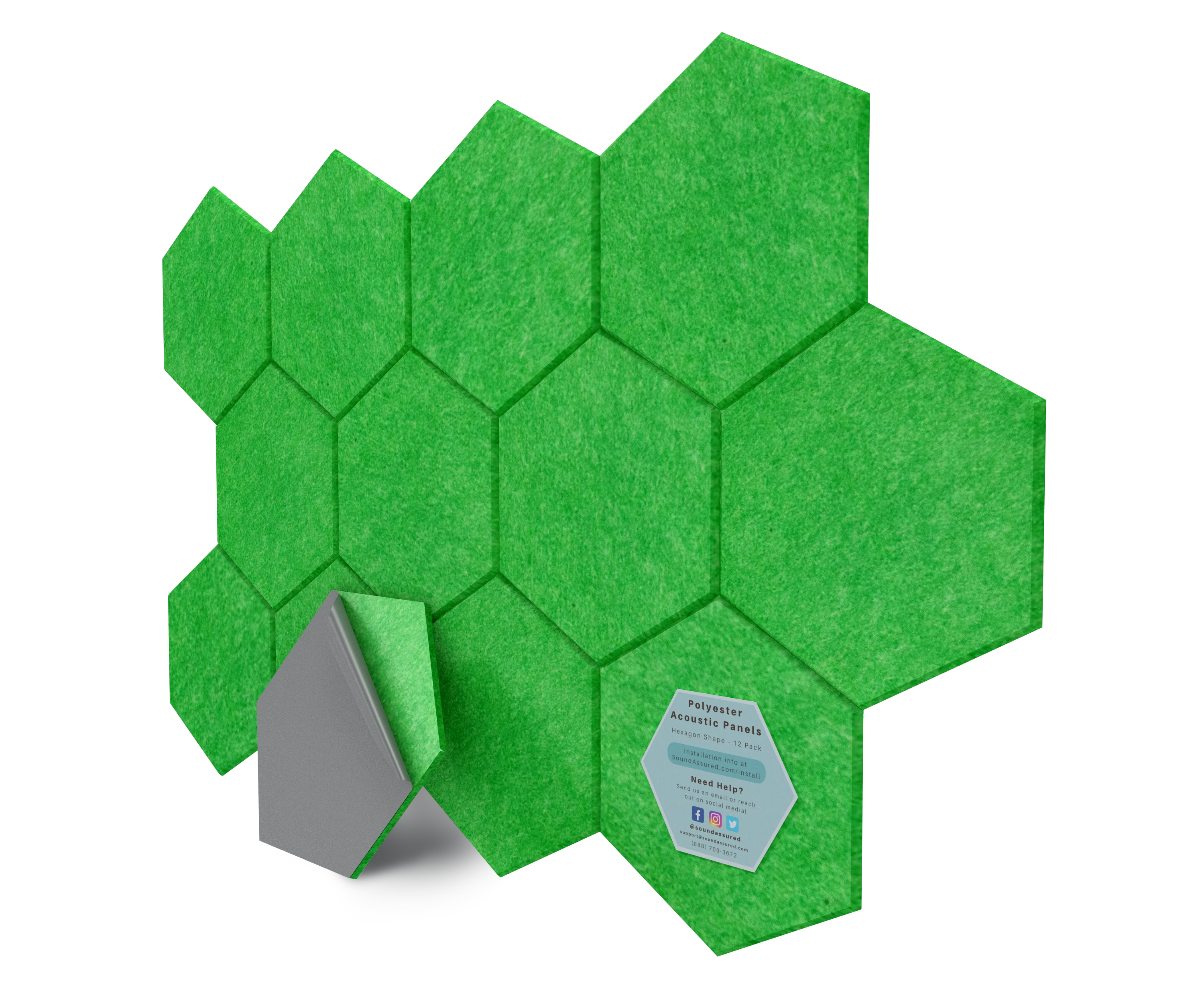 Hexagon Polyester Acoustic Panels - 12 Pack | Eco-Friendly Sound Absorption | Easy Peel & Stick Installation - Image 25