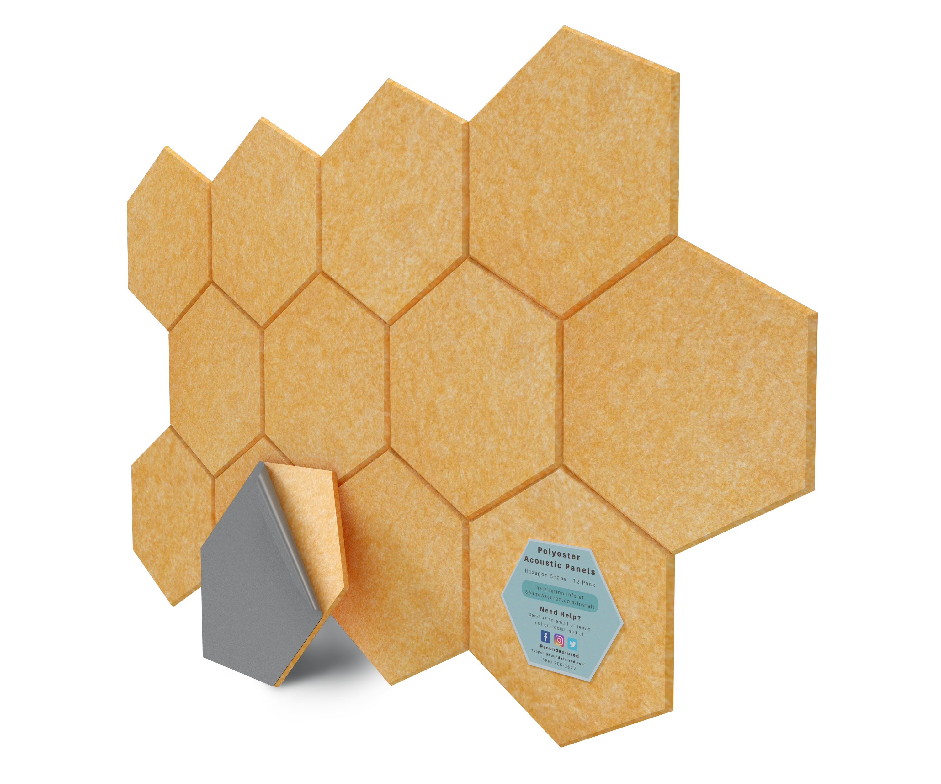 Hexagon Polyester Acoustic Panels - 12 Pack | Eco-Friendly Sound Absorption | Easy Peel & Stick Installation - Image 26