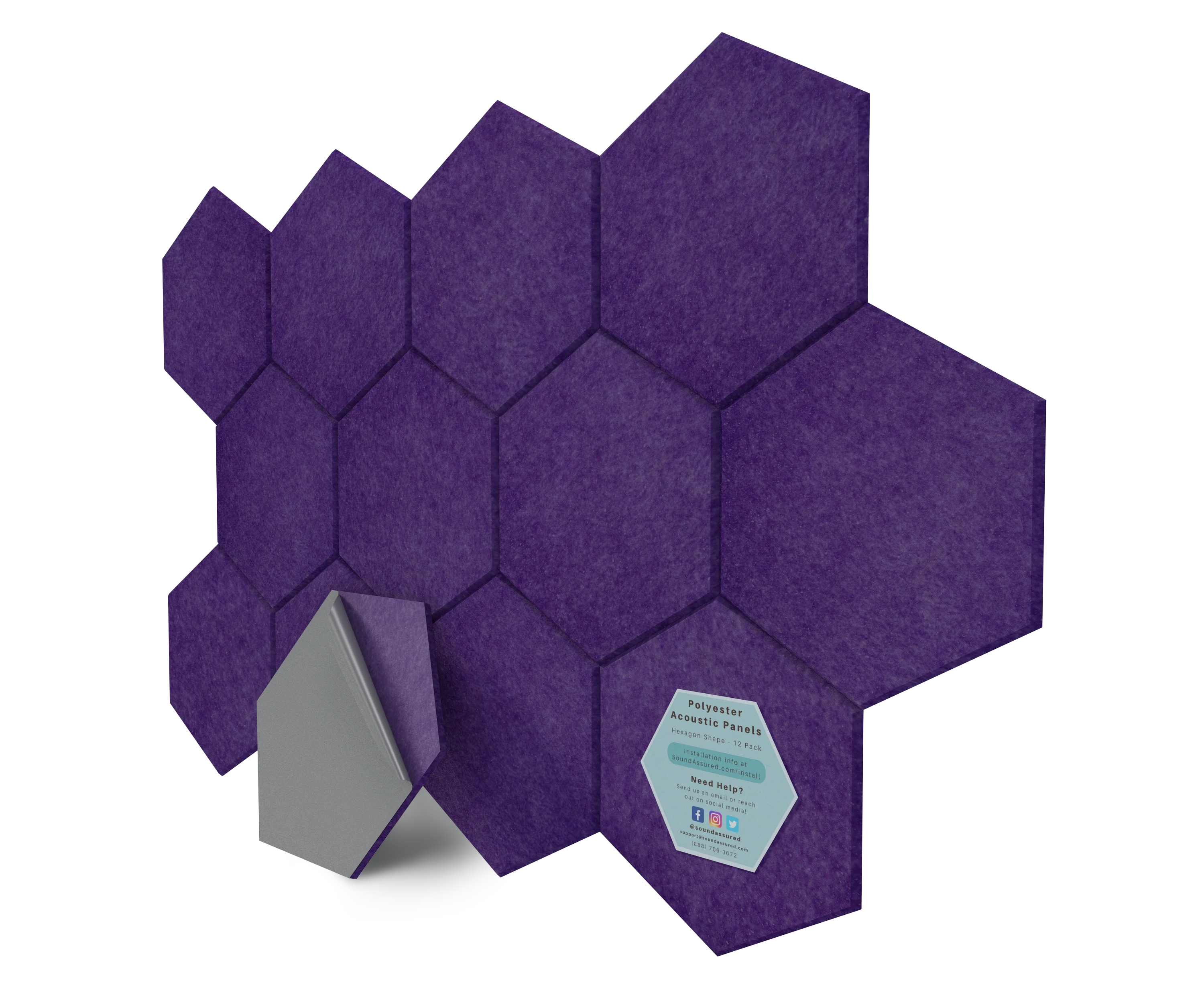 Hexagon Polyester Acoustic Panels - 12 Pack | Eco-Friendly Sound Absorption | Easy Peel & Stick Installation - Image 27