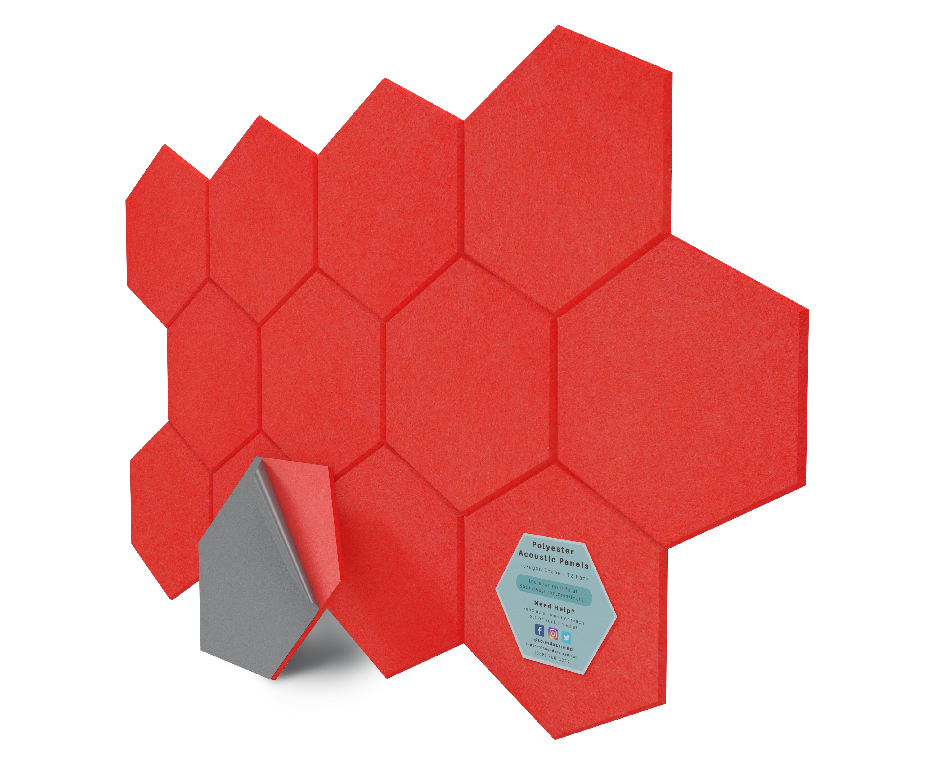 Hexagon Polyester Acoustic Panels - 12 Pack | Eco-Friendly Sound Absorption | Easy Peel & Stick Installation - Image 28