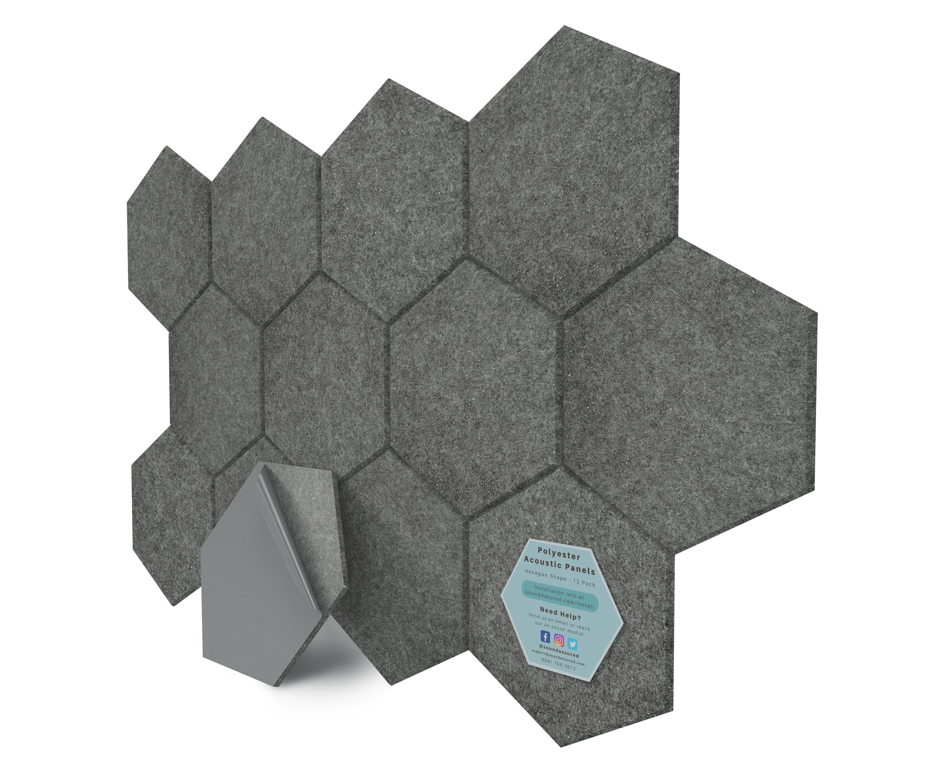 Hexagon Polyester Acoustic Panels - 12 Pack | Eco-Friendly Sound Absorption | Easy Peel & Stick Installation - Image 29