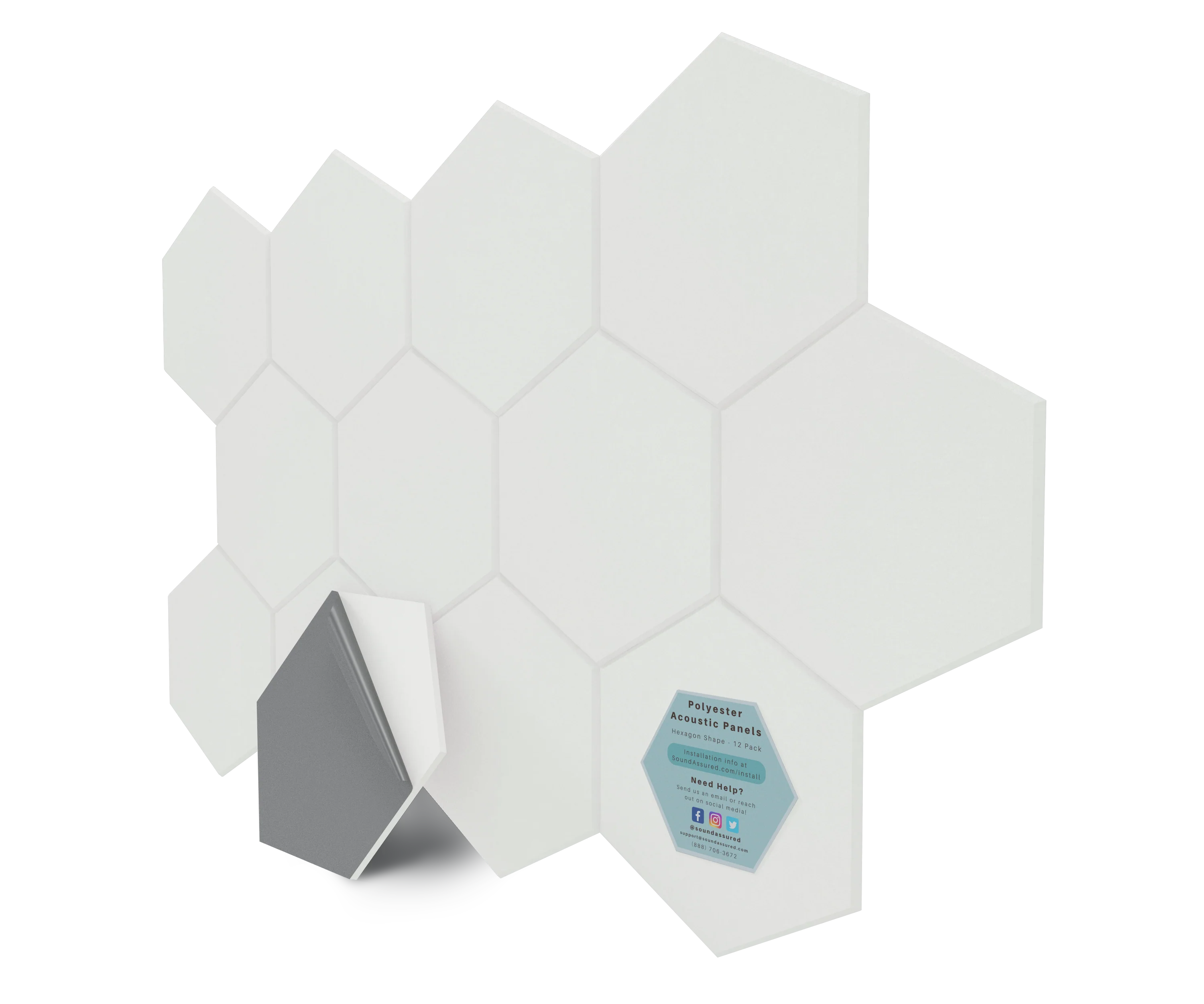 Hexagon Polyester Acoustic Panels - 12 Pack | Eco-Friendly Sound Absorption | Easy Peel & Stick Installation - Image 30