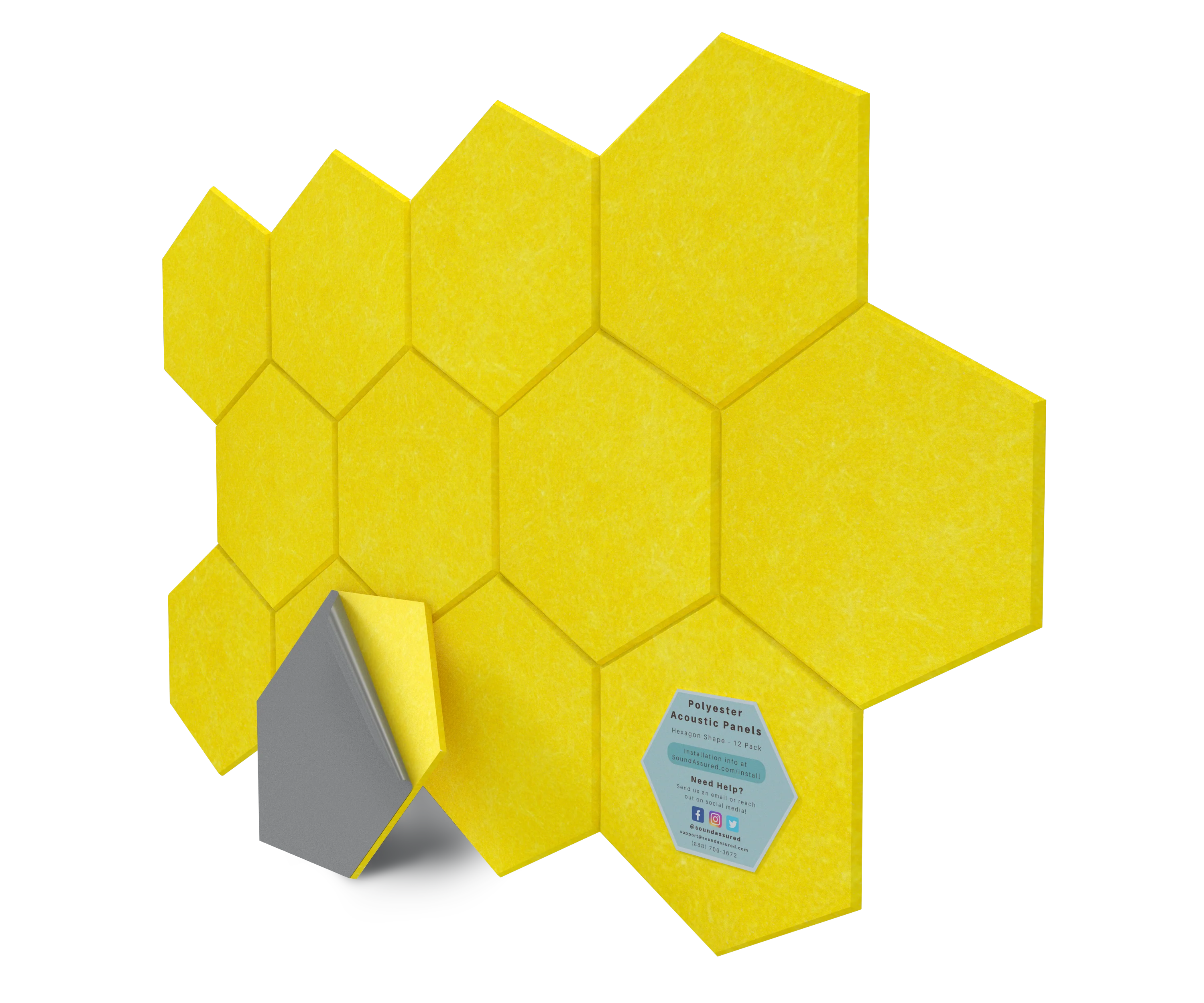 Hexagon Polyester Acoustic Panels - 12 Pack | Eco-Friendly Sound Absorption | Easy Peel & Stick Installation - Image 31