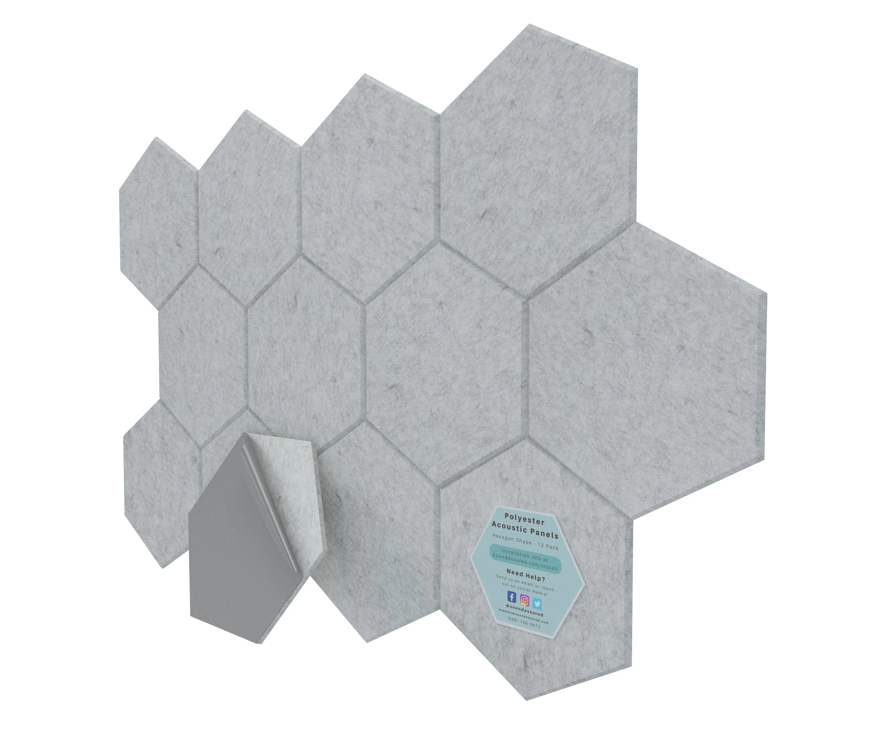 Hexagon Polyester Acoustic Panels - 12 Pack | Eco-Friendly Sound Absorption | Easy Peel & Stick Installation - Image 32