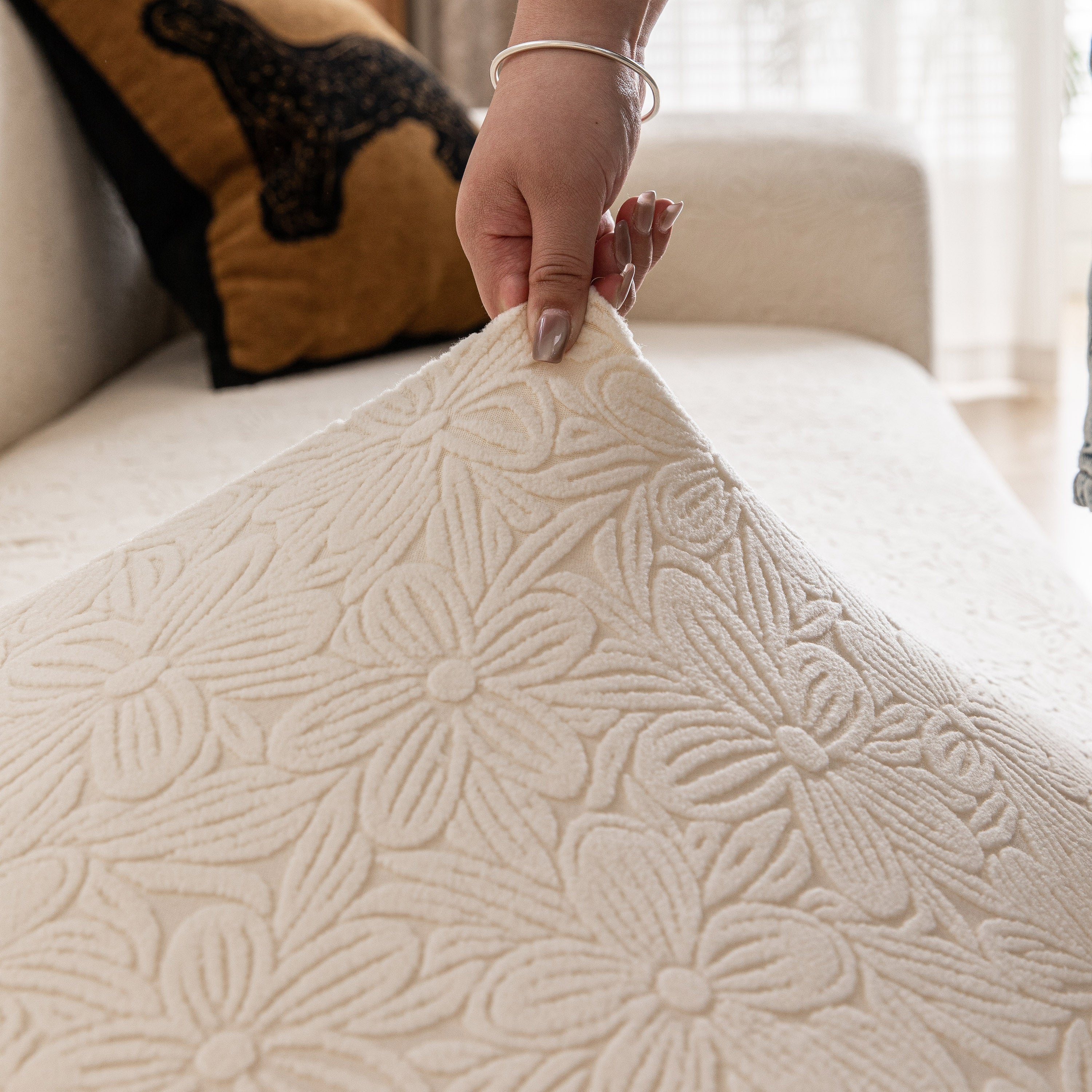 High Elastic Floral Couch Slipcover, Jacquard Stretch Non-Slip Furniture Protector - Image 100