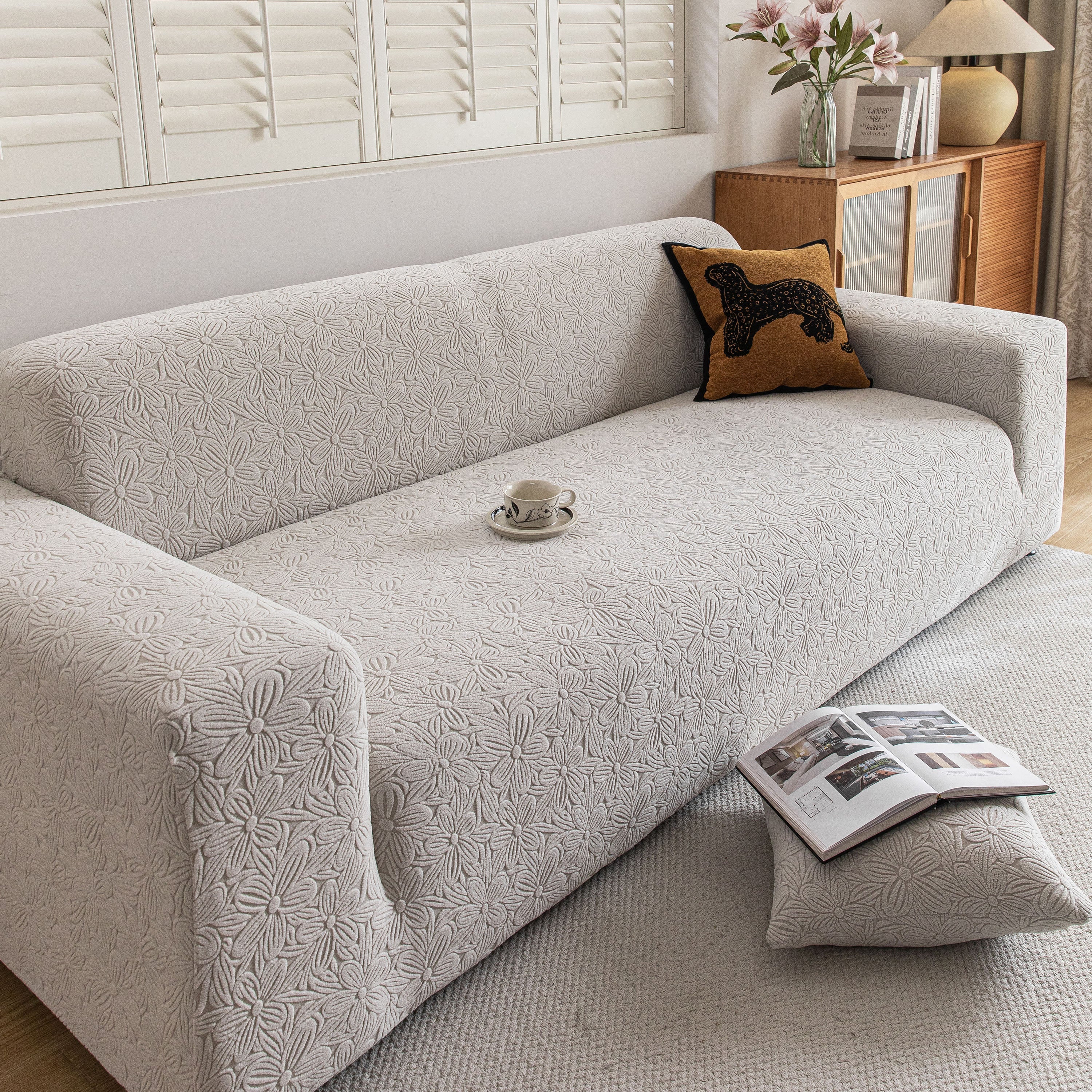 High Elastic Floral Couch Slipcover, Jacquard Stretch Non-Slip Furniture Protector - Image 106