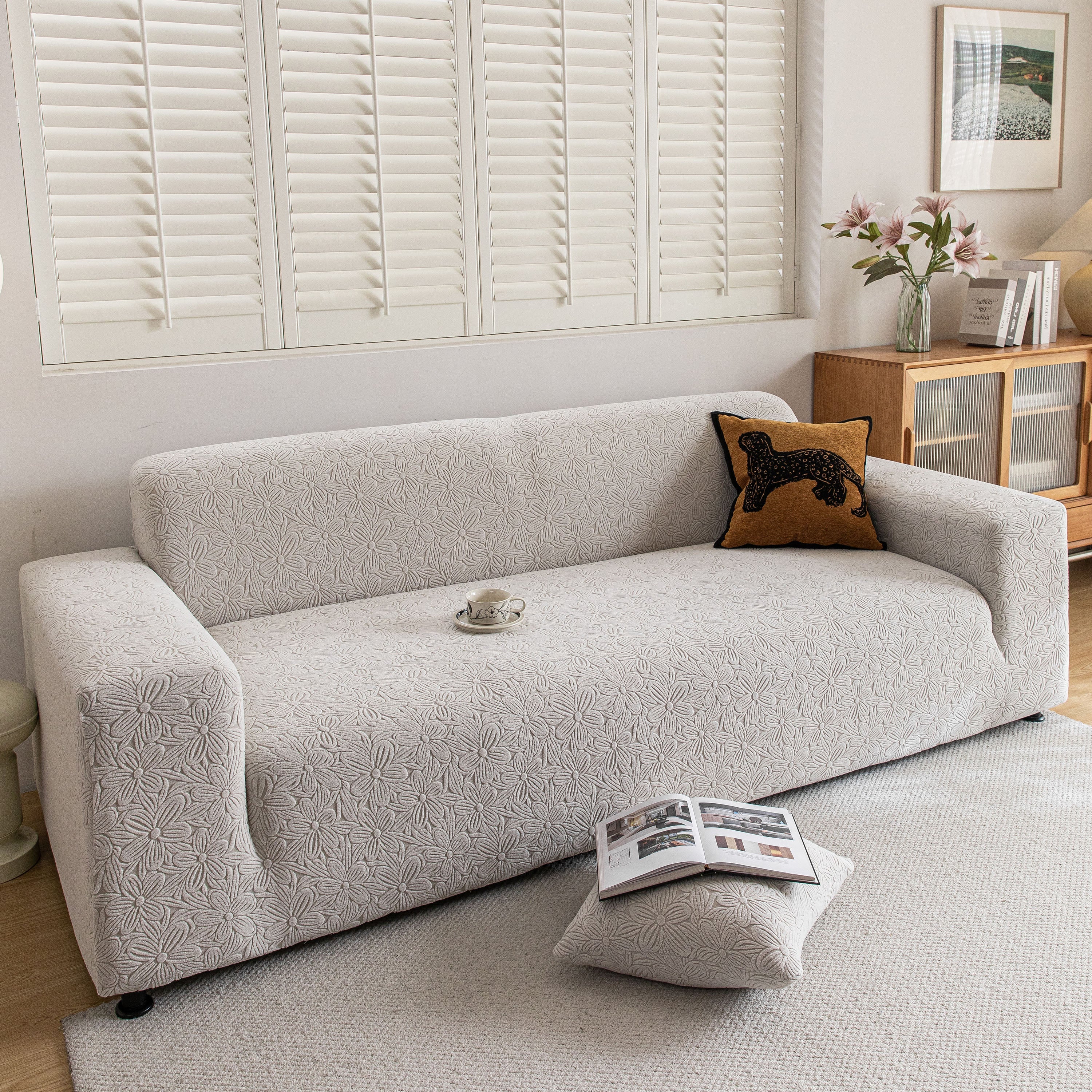 High Elastic Floral Couch Slipcover, Jacquard Stretch Non-Slip Furniture Protector - Image 109
