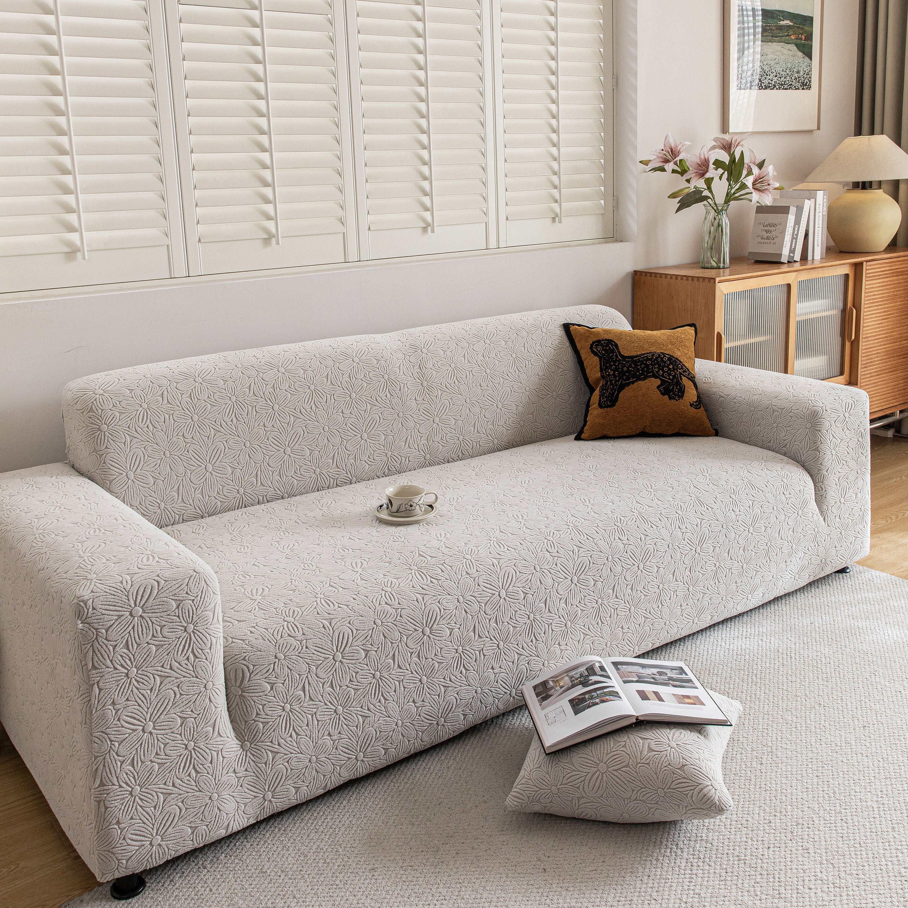 High Elastic Floral Couch Slipcover, Jacquard Stretch Non-Slip Furniture Protector - Image 110
