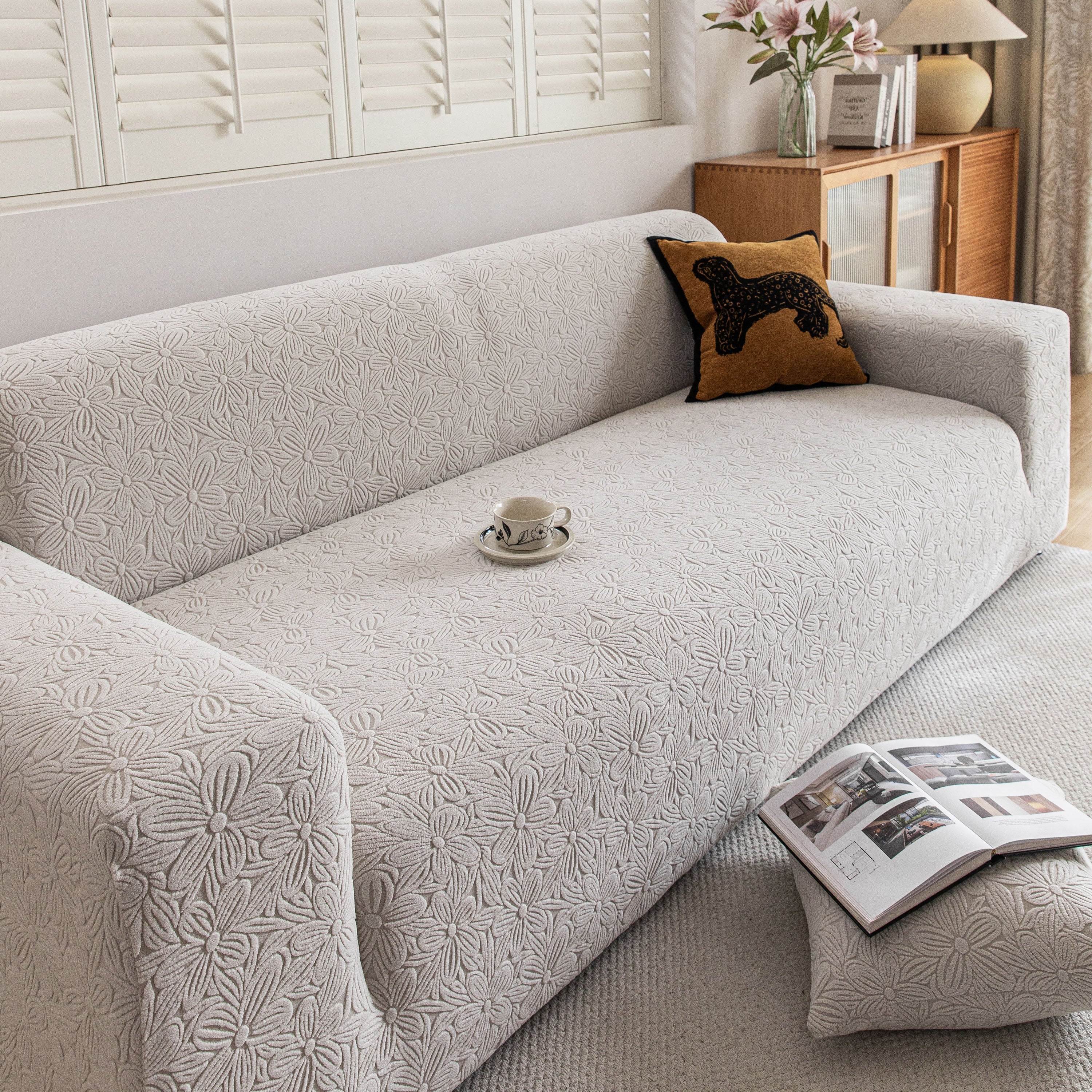 High Elastic Floral Couch Slipcover, Jacquard Stretch Non-Slip Furniture Protector - Image 112