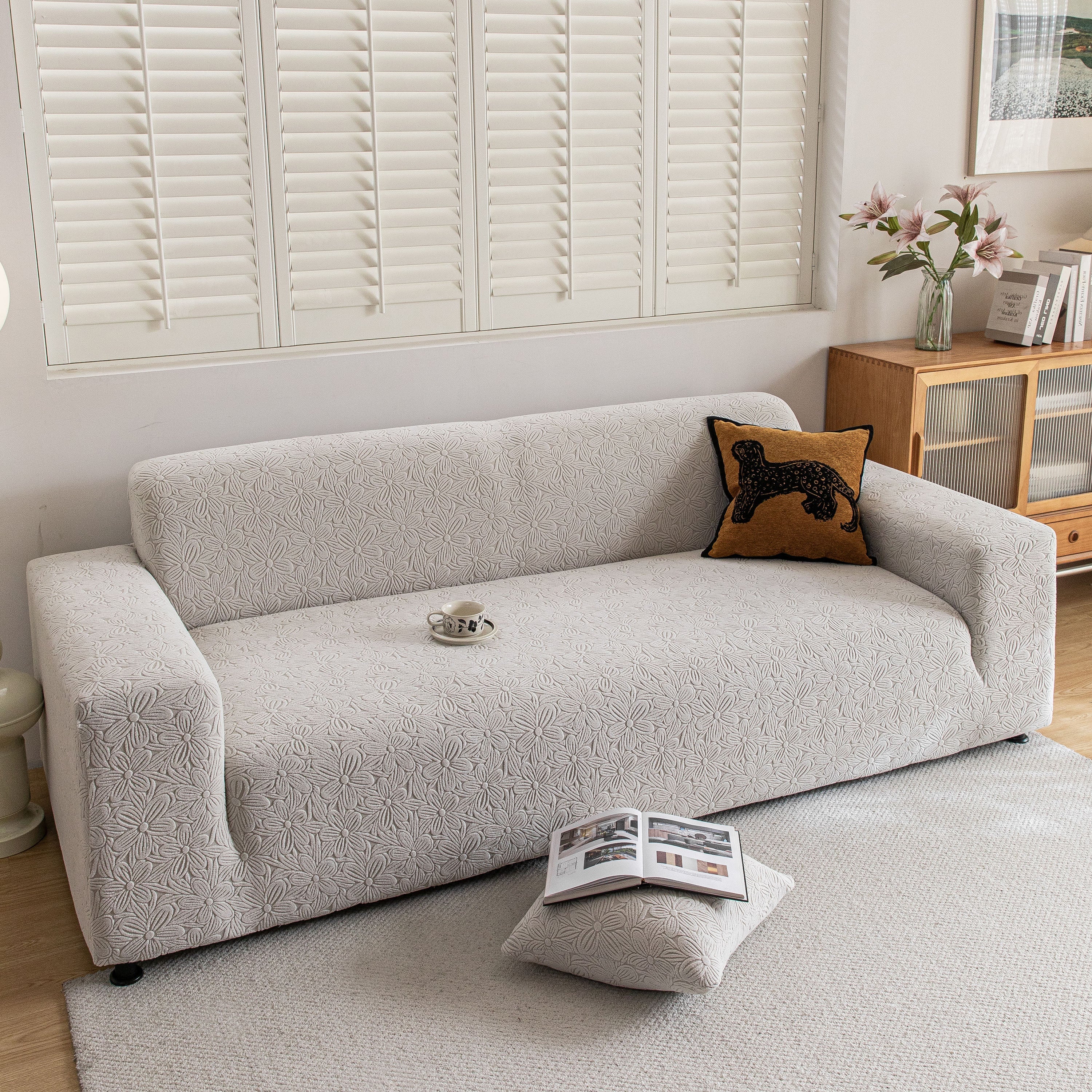 High Elastic Floral Couch Slipcover, Jacquard Stretch Non-Slip Furniture Protector - Image 115