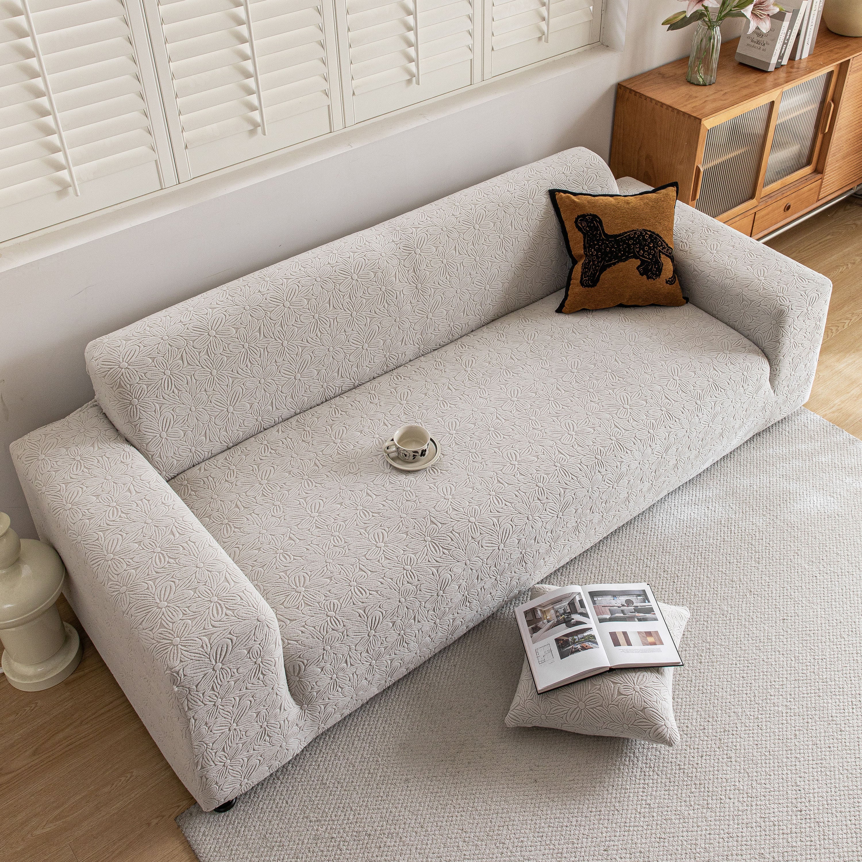 High Elastic Floral Couch Slipcover, Jacquard Stretch Non-Slip Furniture Protector - Image 116