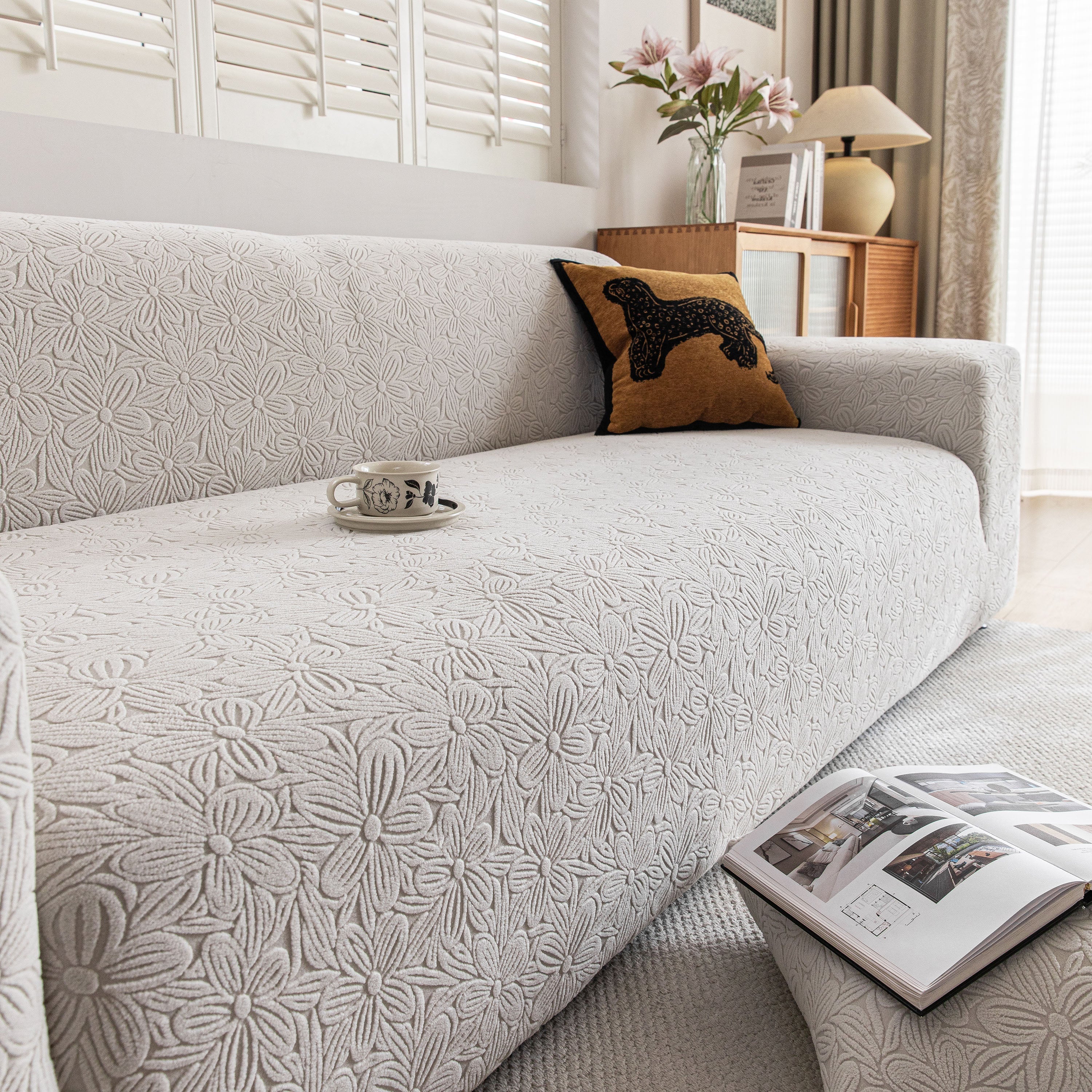 High Elastic Floral Couch Slipcover, Jacquard Stretch Non-Slip Furniture Protector - Image 118