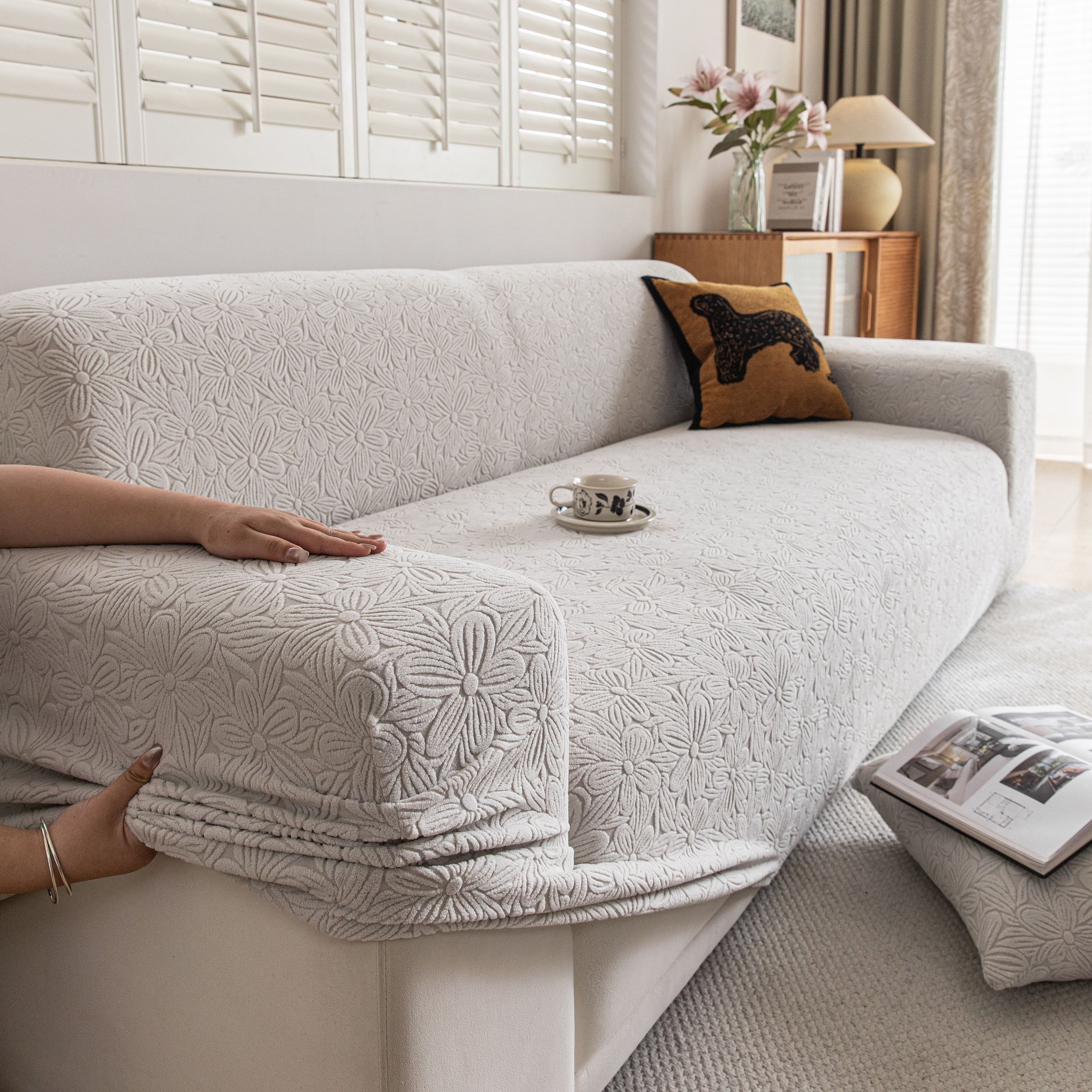 High Elastic Floral Couch Slipcover, Jacquard Stretch Non-Slip Furniture Protector - Image 120