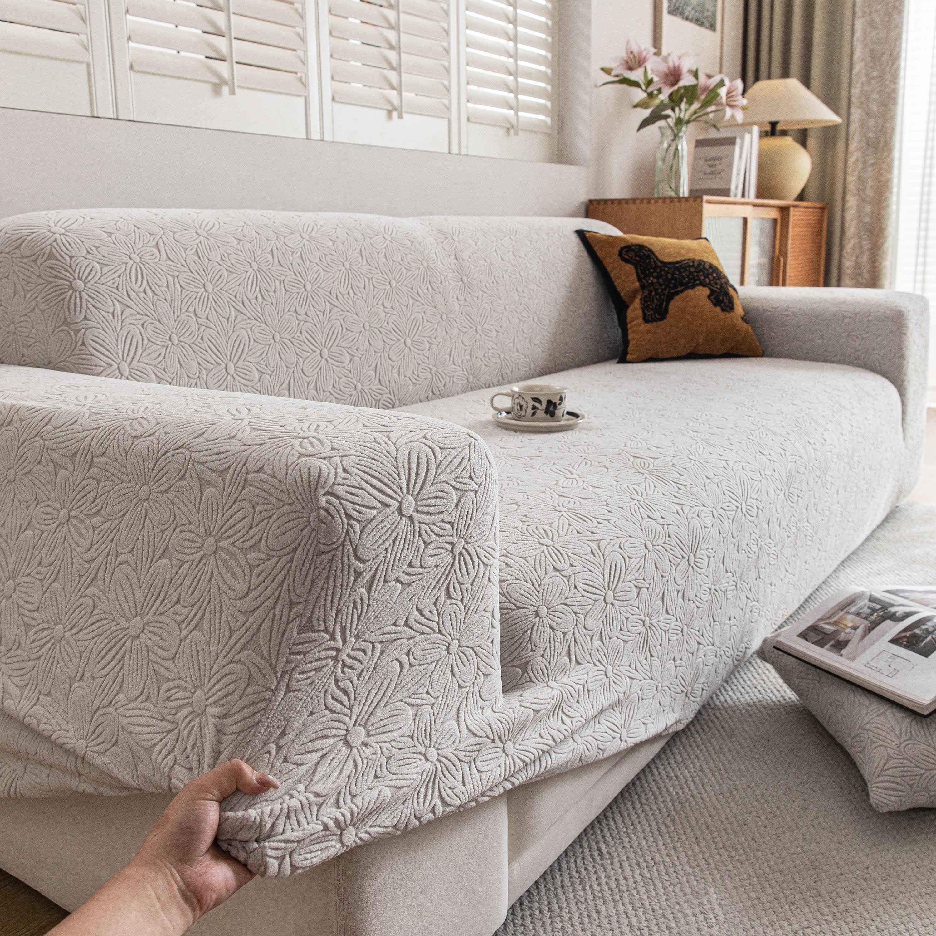 High Elastic Floral Couch Slipcover, Jacquard Stretch Non-Slip Furniture Protector - Image 121